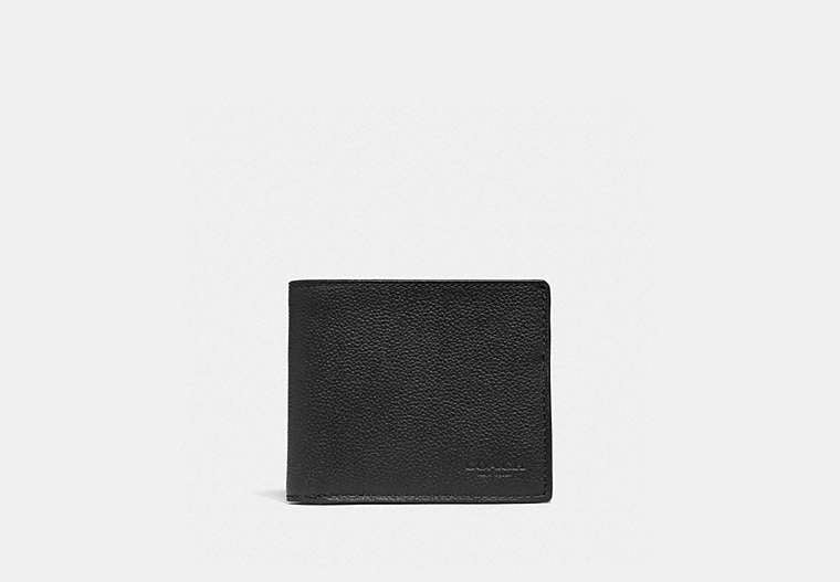 COACH®,Id Billfold Wallet,Leather,Bi Fold,Casual,Black,Front View