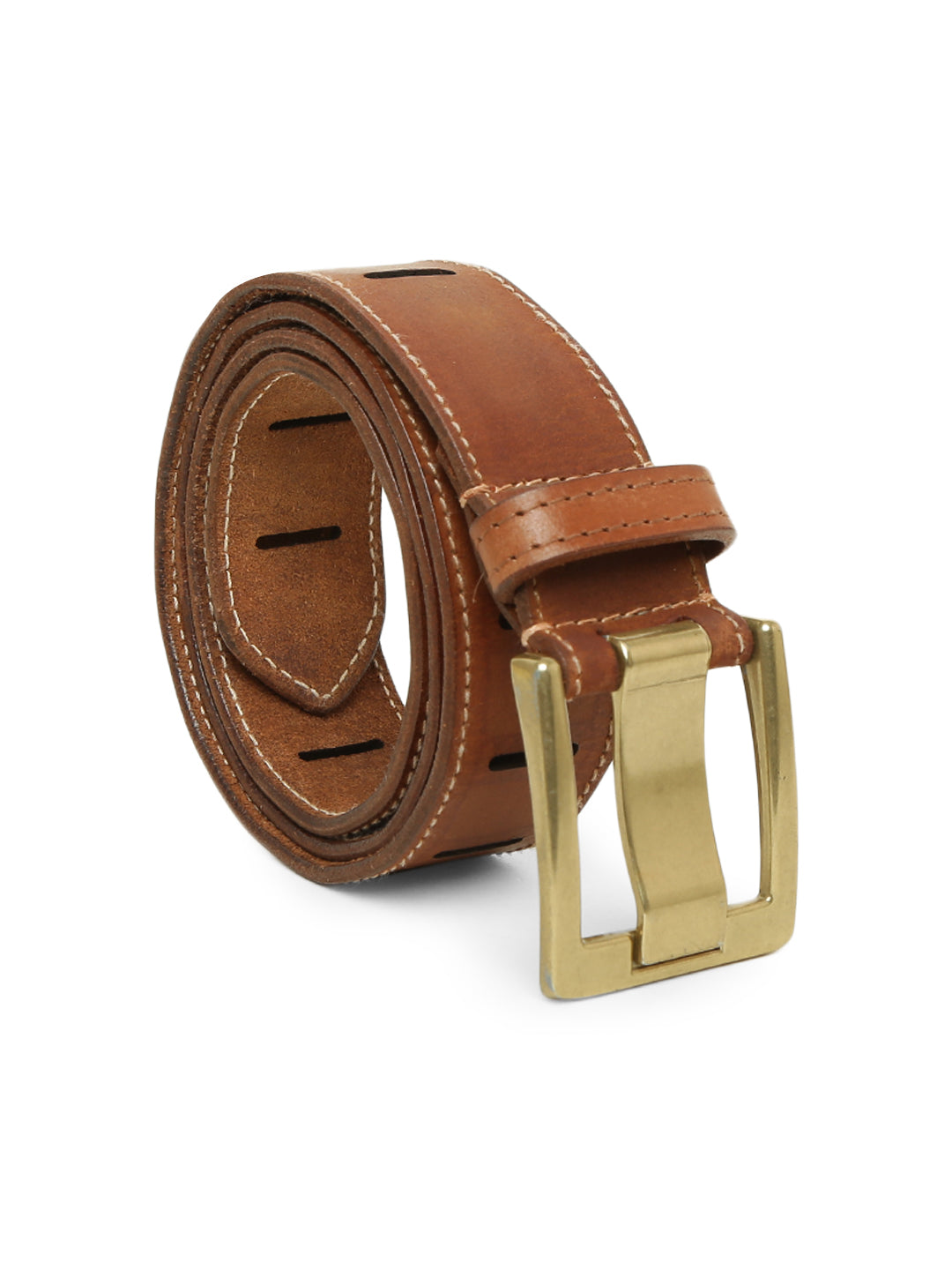 Tan Leather Laser-Cut Design Men's Belt by Art N Vintage