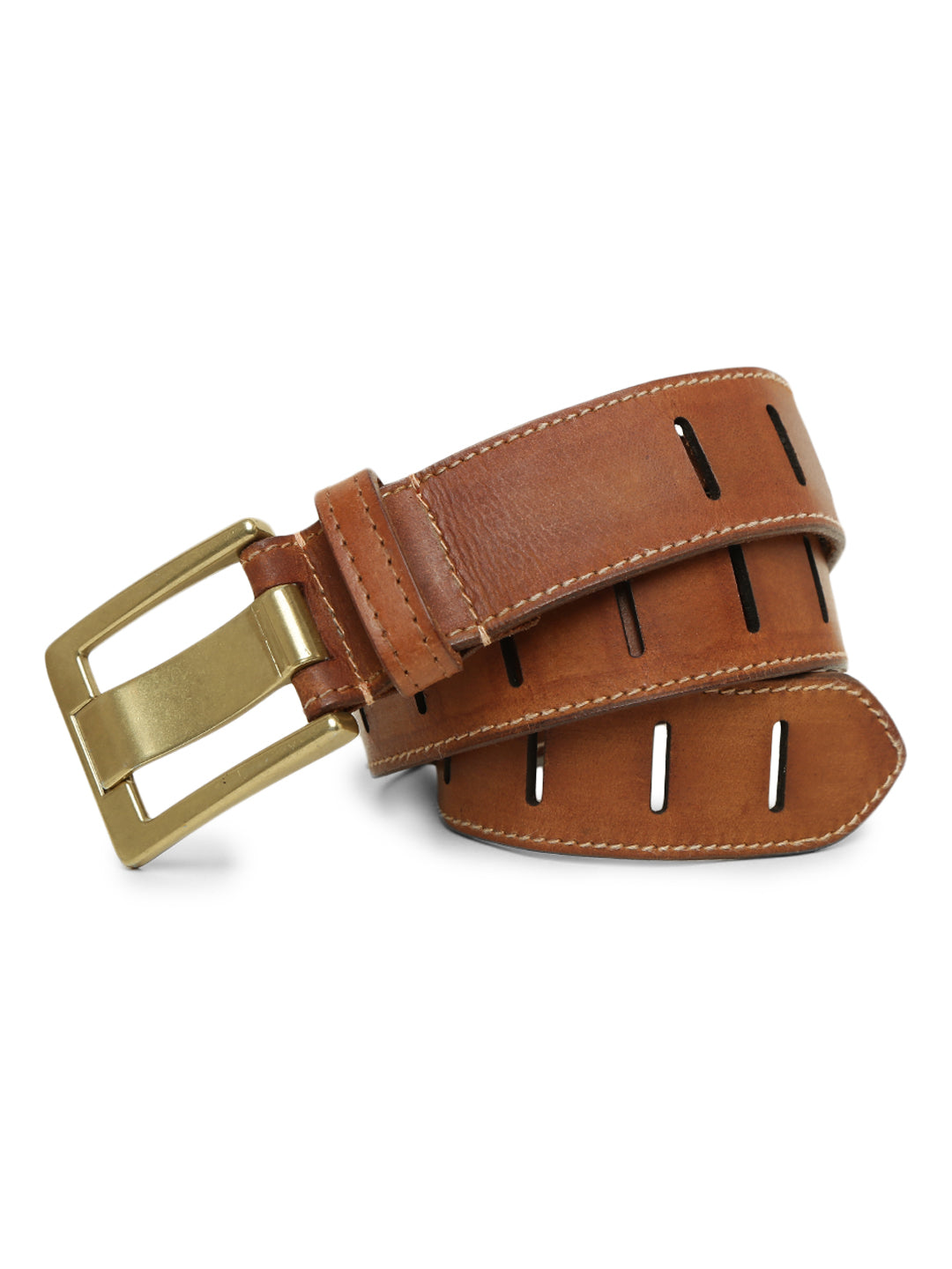 Tan Leather Laser-Cut Design Men's Belt by Art N Vintage