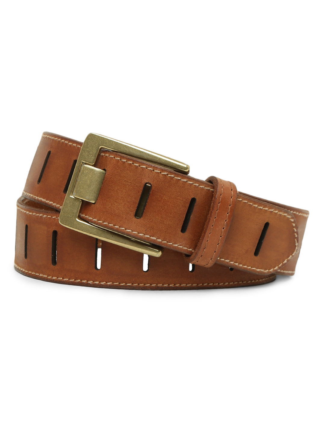 Tan Leather Laser-Cut Design Men's Belt by Art N Vintage