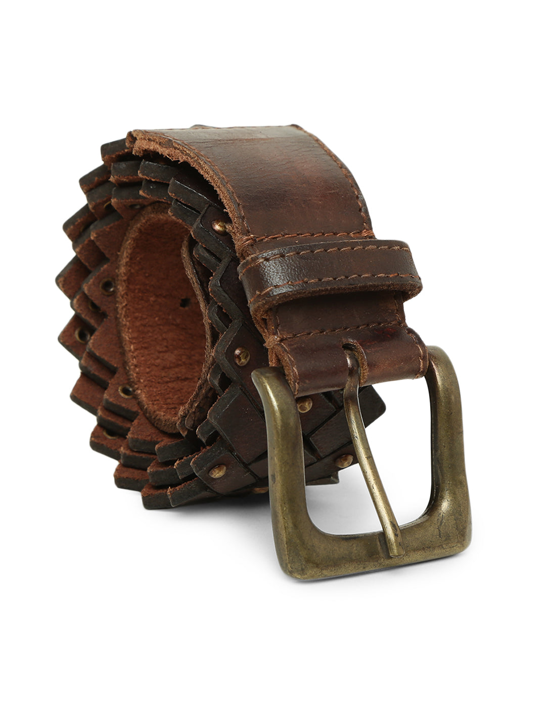 Brown Leather Interlinked Weaving Belt By Art N Vintage