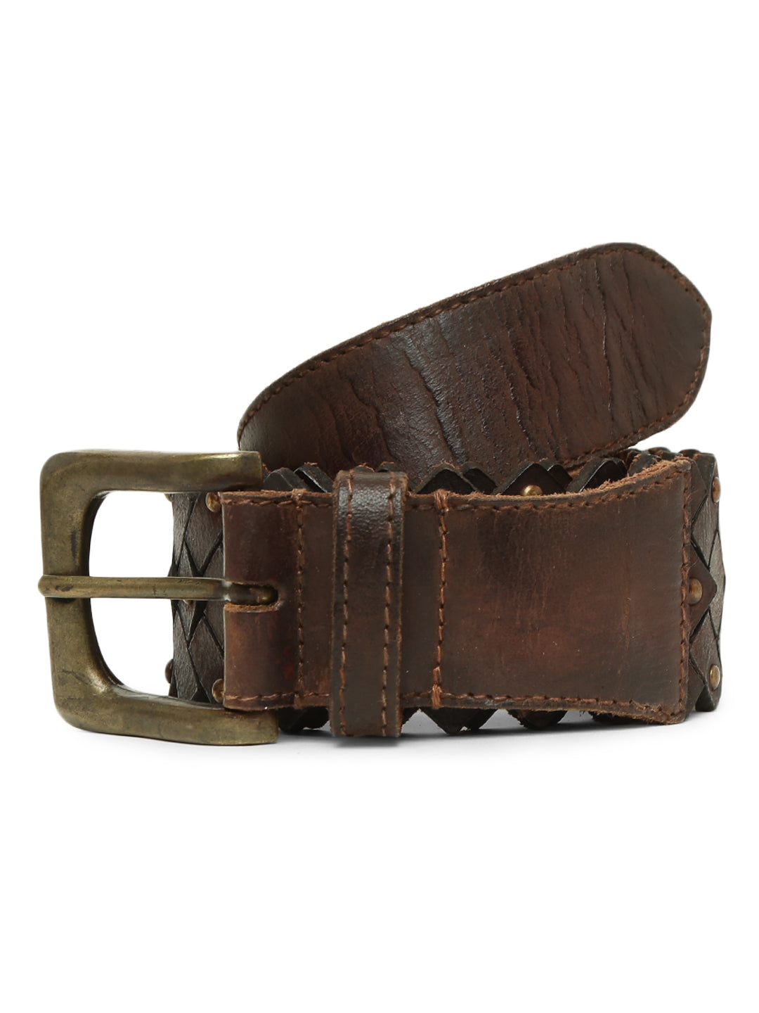 Brown Leather Interlinked Weaving Belt By Art N Vintage