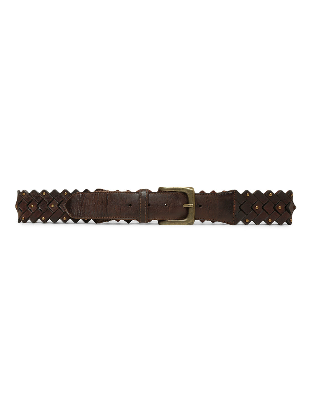 Brown Leather Interlinked Weaving Belt By Art N Vintage