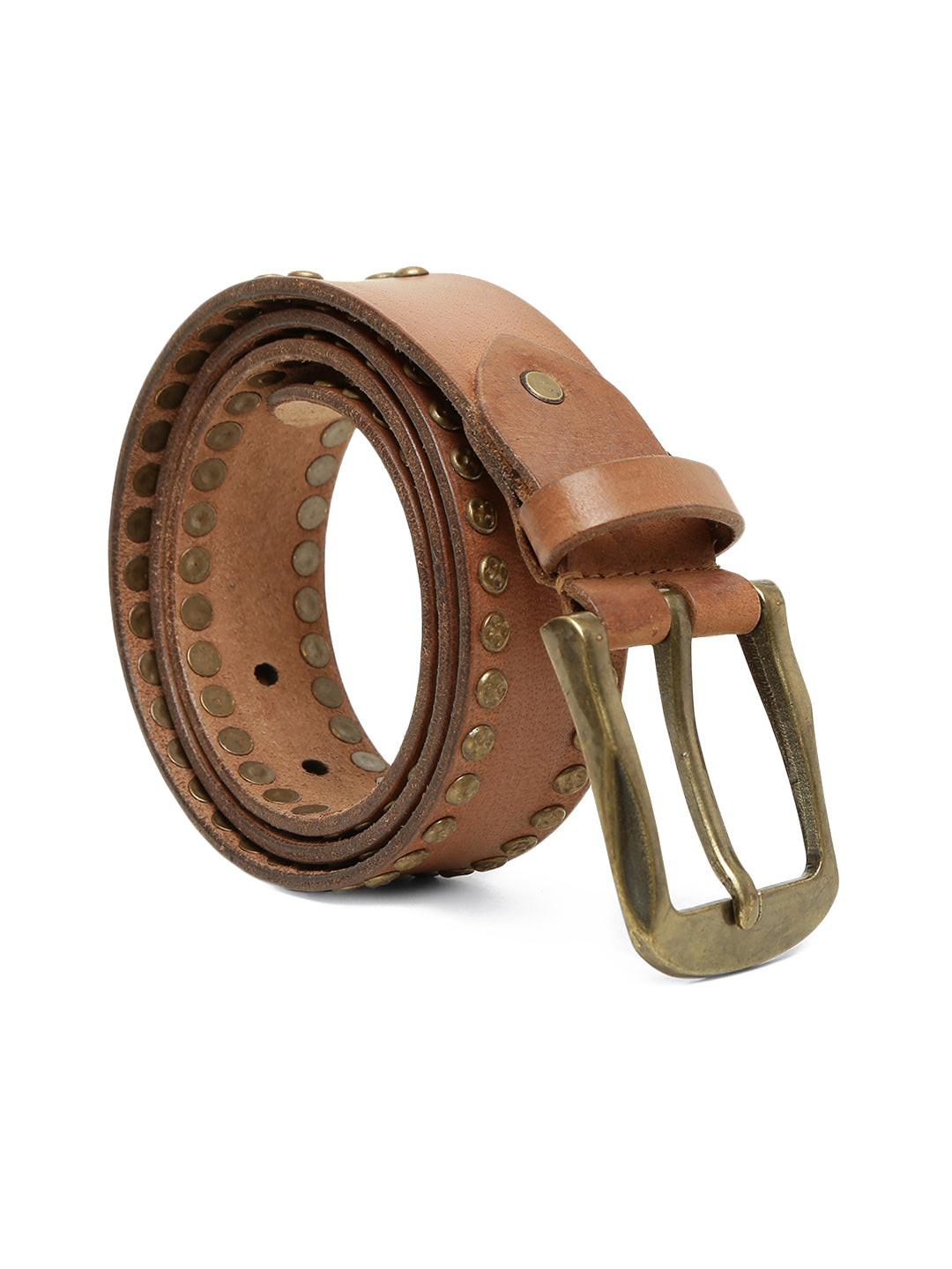 Rustic Rebel: Cognac Genuine Leather Studded Men's Belt - Stylish & Durable by Art N Vintage