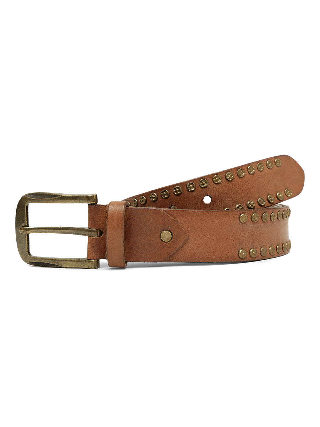 Rustic Rebel: Cognac Genuine Leather Studded Men's Belt - Stylish & Durable by Art N Vintage