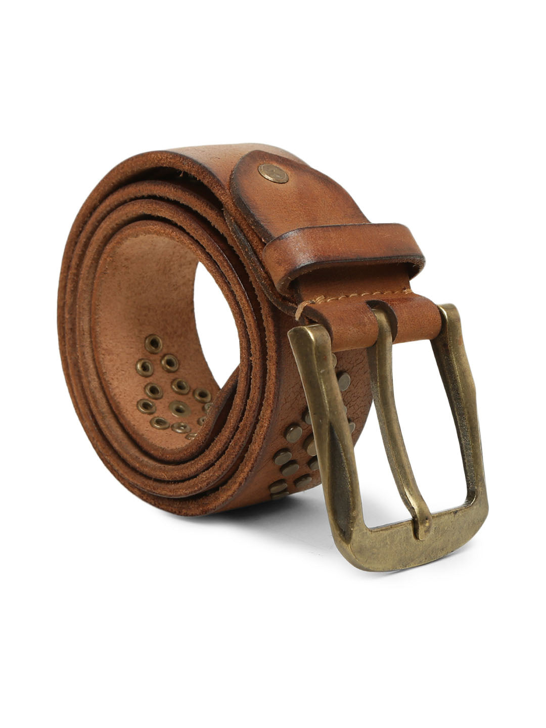 Cognac mens Studded Leather Belt By Art N Vintage
