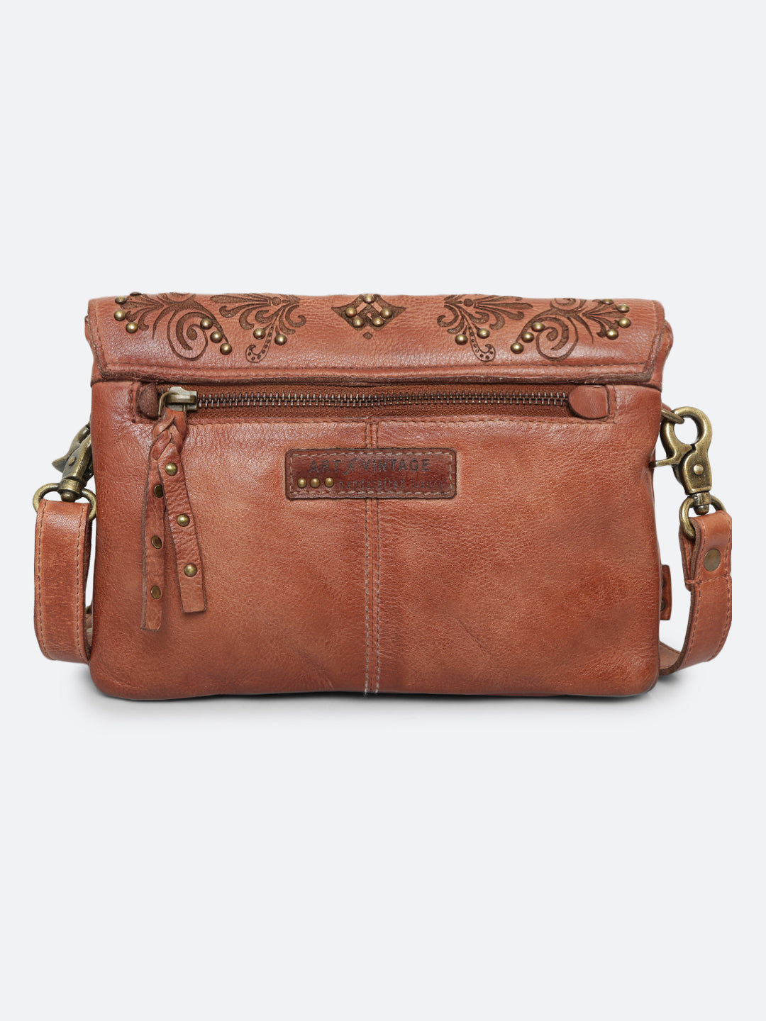 Teresa: Oak Leather Floral Laser Etched Crossbody Bag
