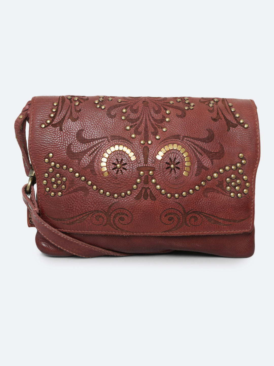 Teresa: Oak Leather Floral Laser Etched Crossbody Bag