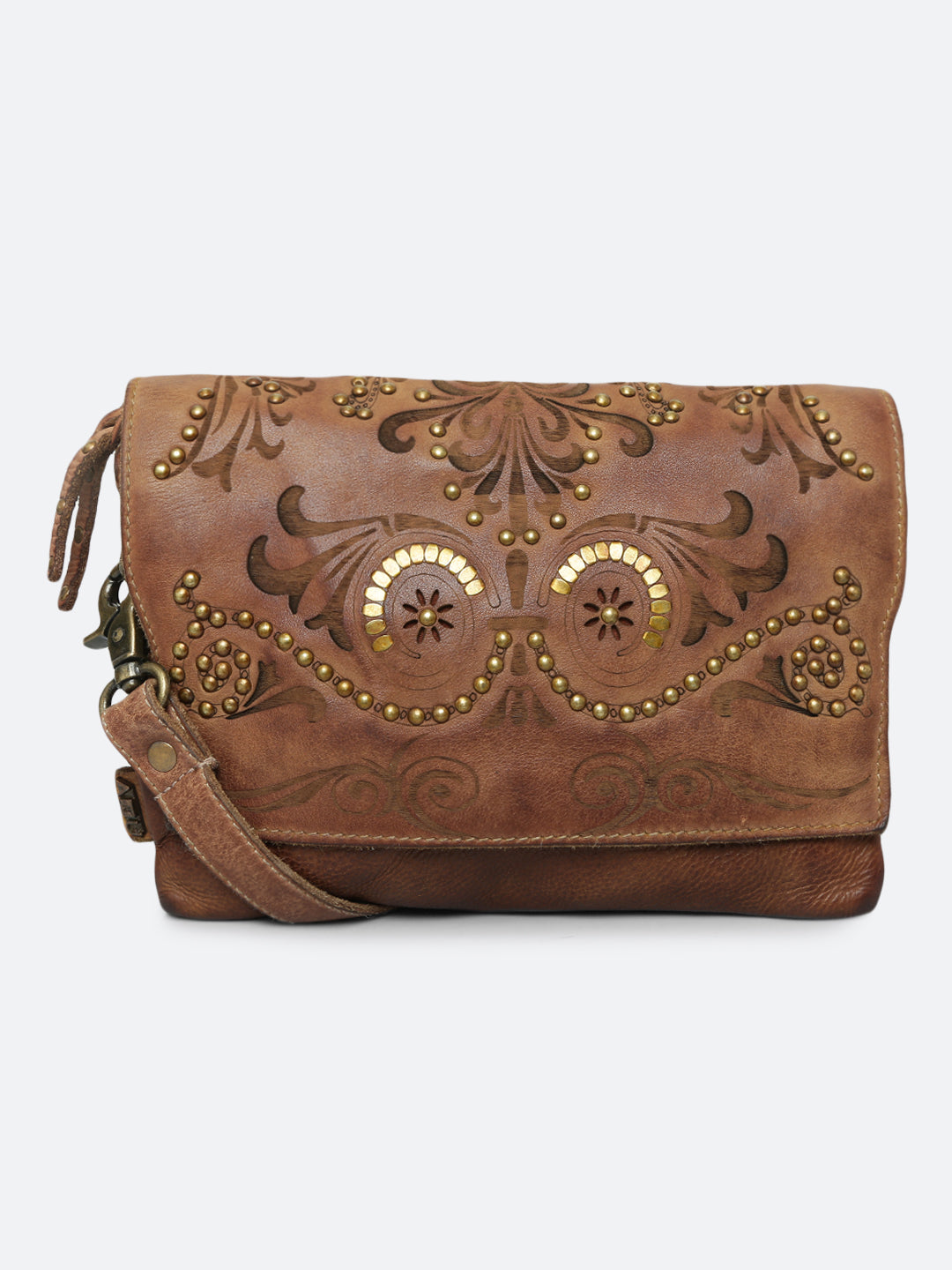 Teresa: Oak Leather Floral Laser Etched Crossbody Bag