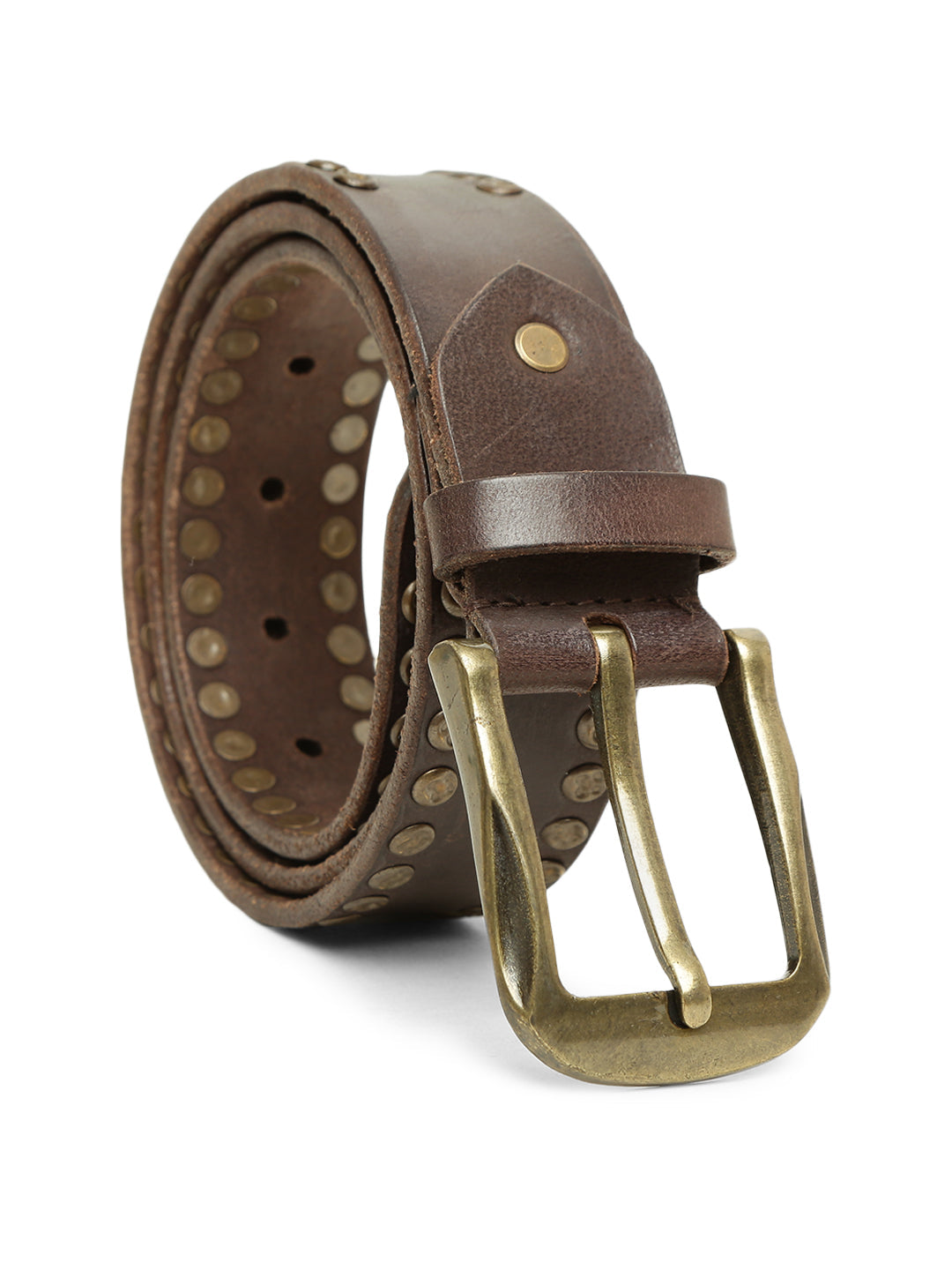 Rustic Rebel: Brown Genuine Leather Studded Men's Belt - Stylish & Durable byArt N Vintage