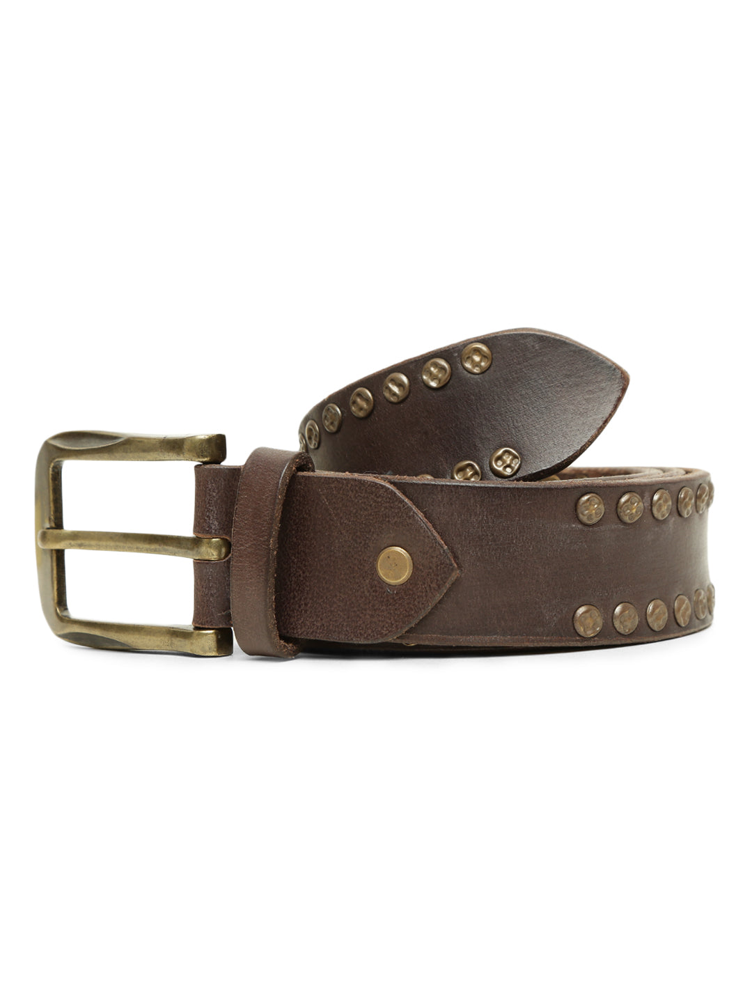 Rustic Rebel: Brown Genuine Leather Studded Men's Belt - Stylish & Durable byArt N Vintage