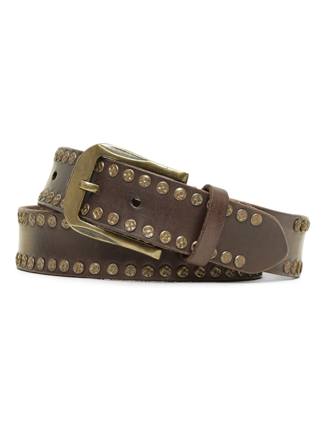 Rustic Rebel: Brown Genuine Leather Studded Men's Belt - Stylish & Durable byArt N Vintage