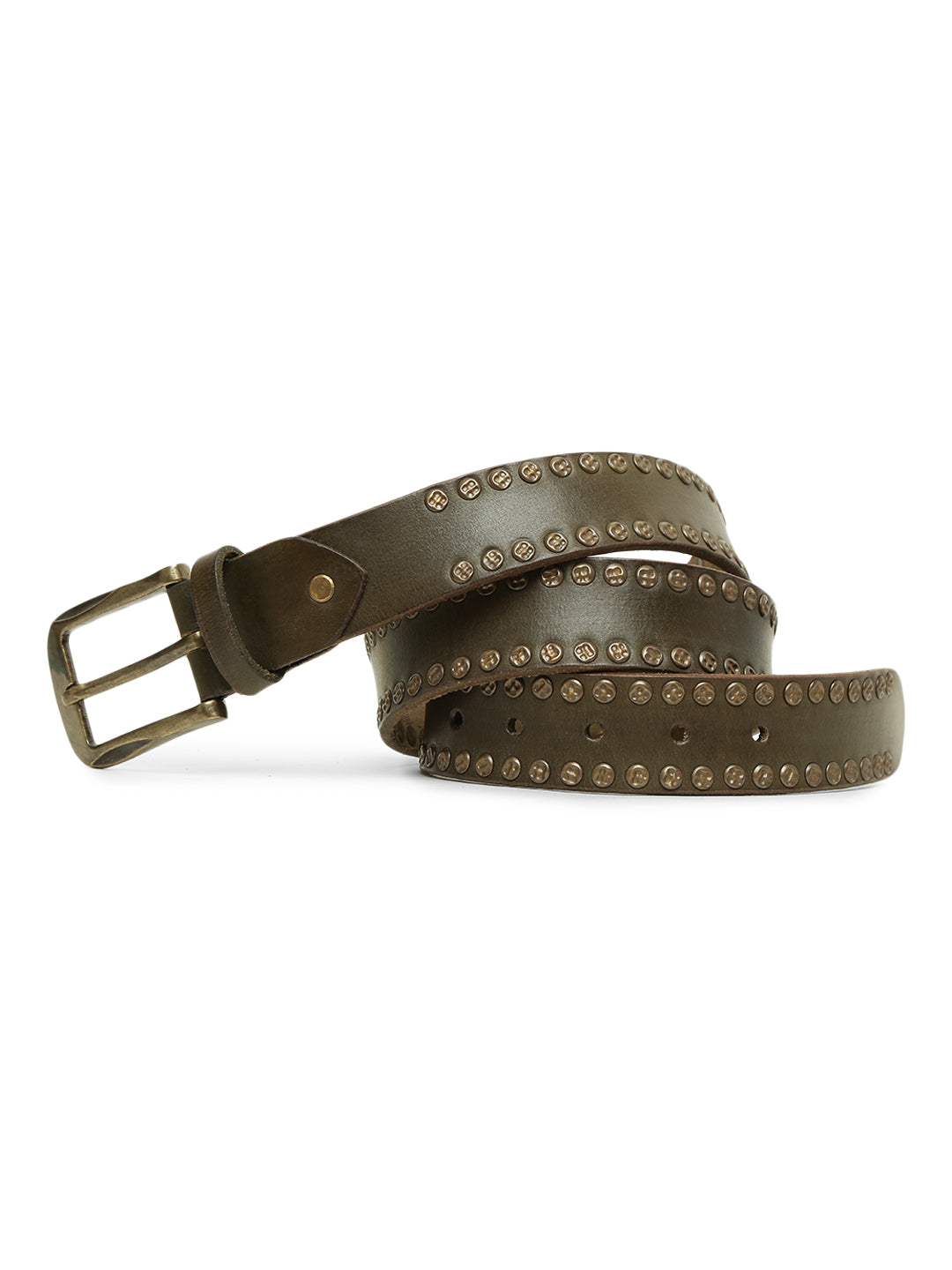 Rustic Rebel: Olive Genuine Leather Studded Men's Belt - Stylish & Durable by Art N Vintage