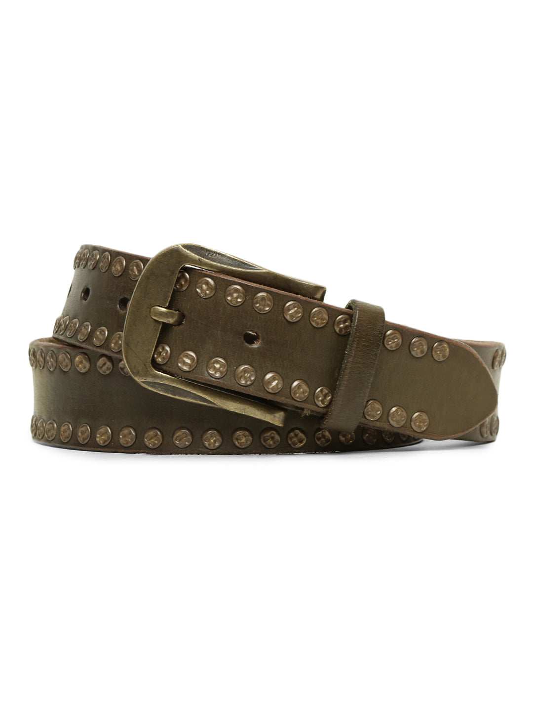 Rustic Rebel: Olive Genuine Leather Studded Men's Belt - Stylish & Durable by Art N Vintage