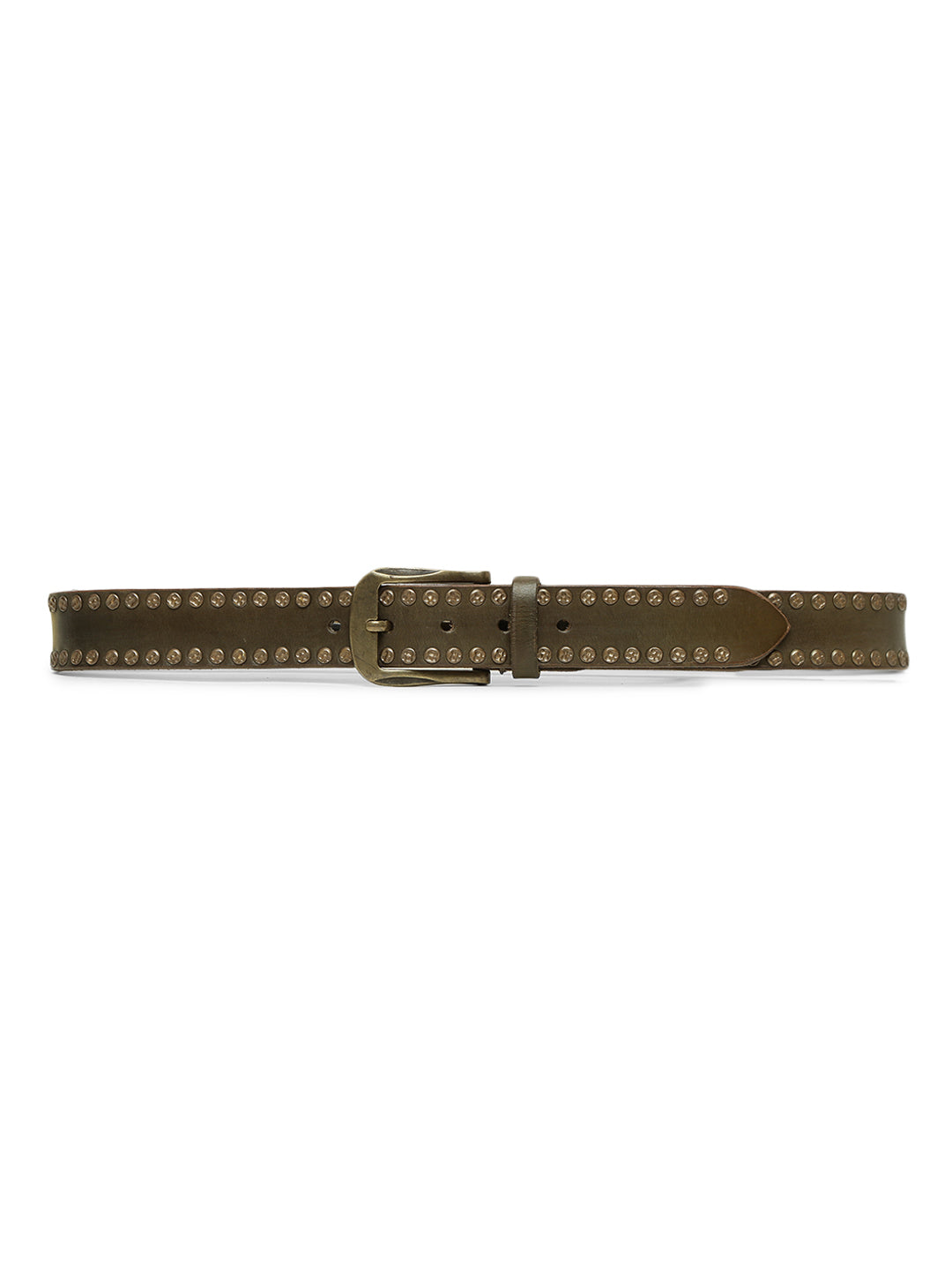 Rustic Rebel: Olive Genuine Leather Studded Men's Belt - Stylish & Durable by Art N Vintage