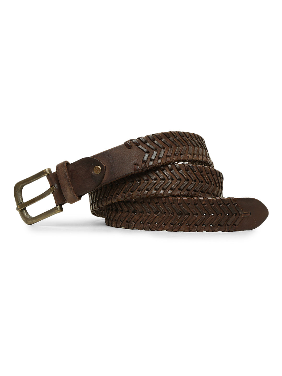 Brown Leather Hand-woven Belt By Art N Vintage