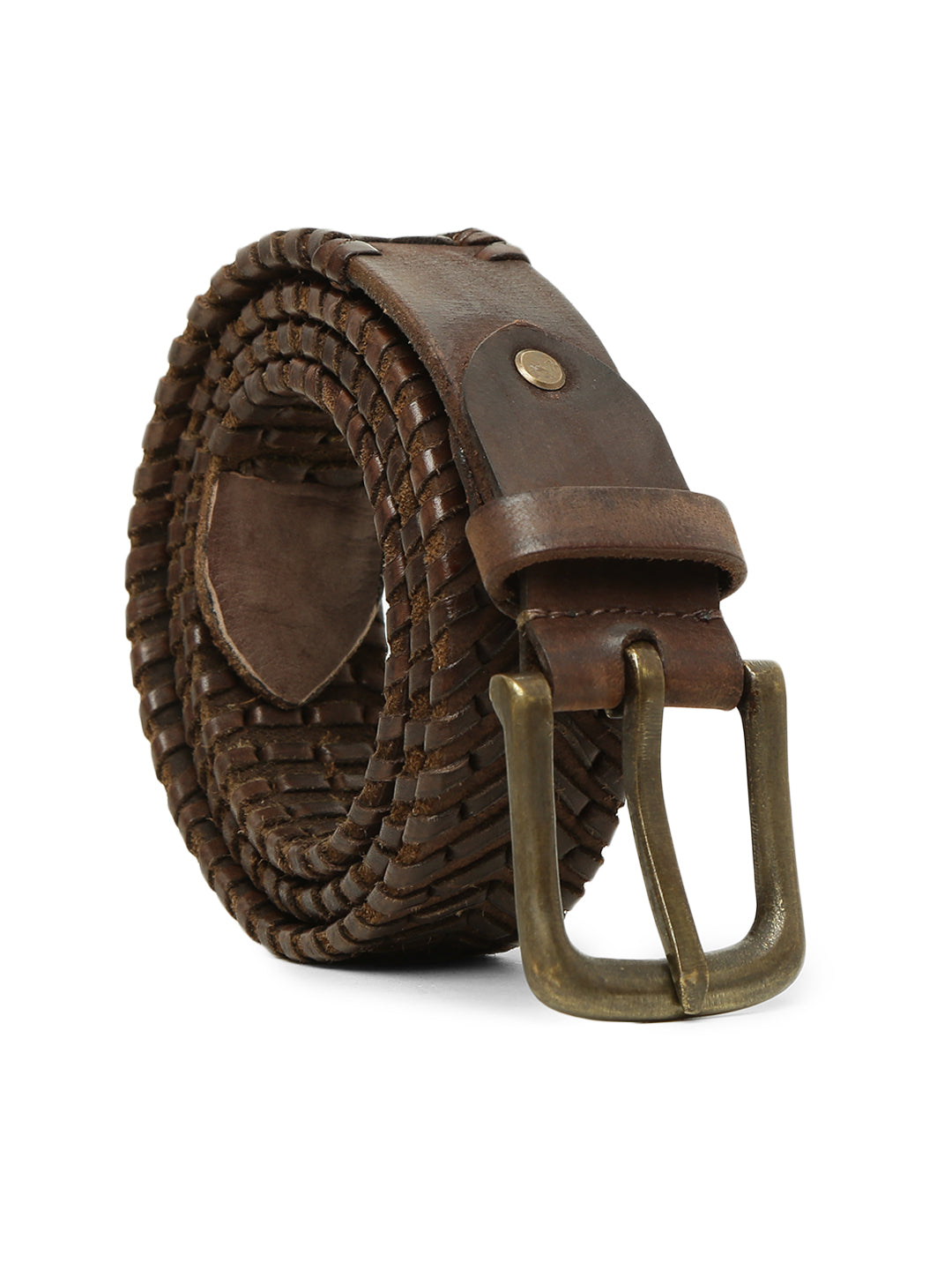 Brown Leather Hand-woven Belt By Art N Vintage