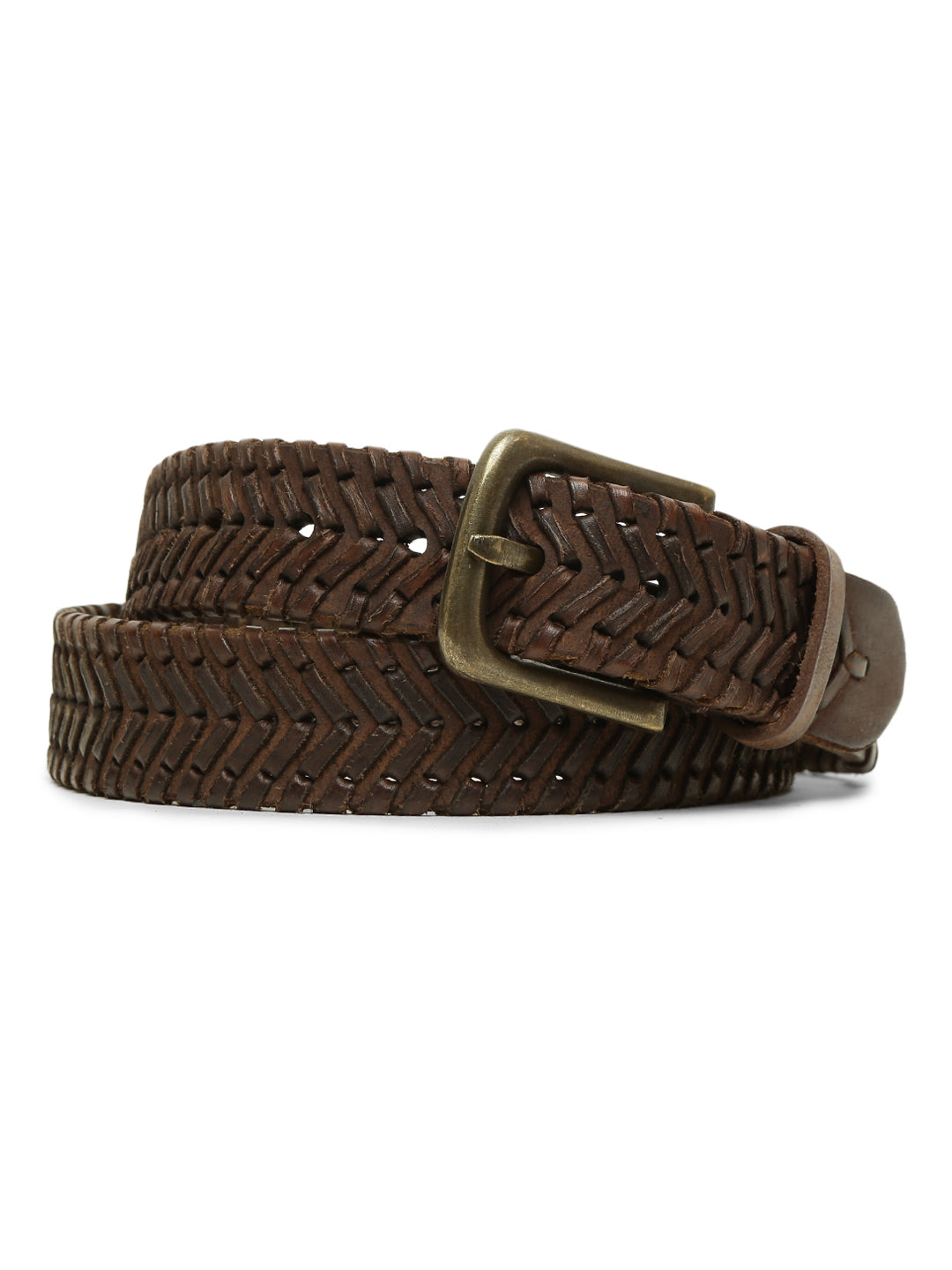 Brown Leather Hand-woven Belt By Art N Vintage