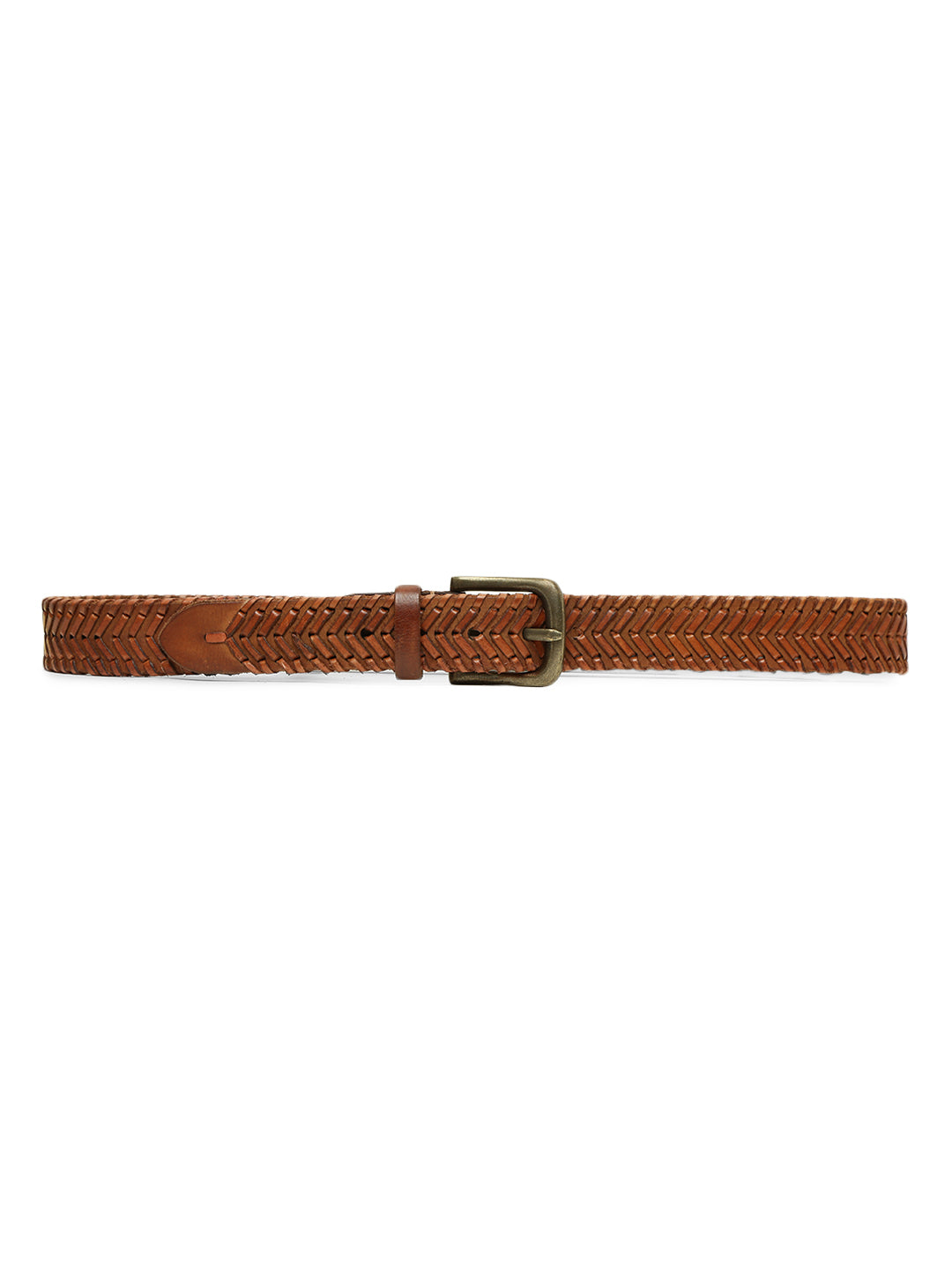 Genuine Cognac Leather Hand-woven Belt By Art N Vintage