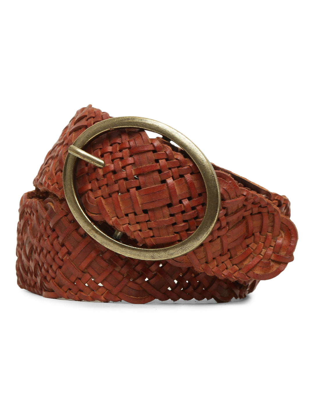 Cognac Hand Weaving Women Leather Belt By Art N Vintage