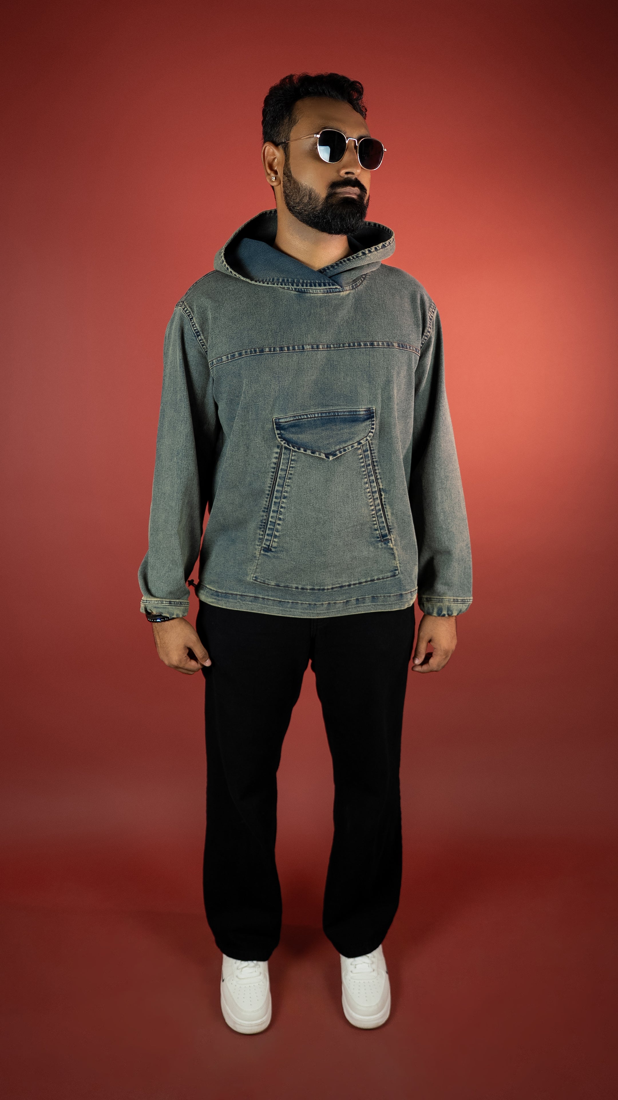 ACID WASH DENIM MEN'S HOODIE