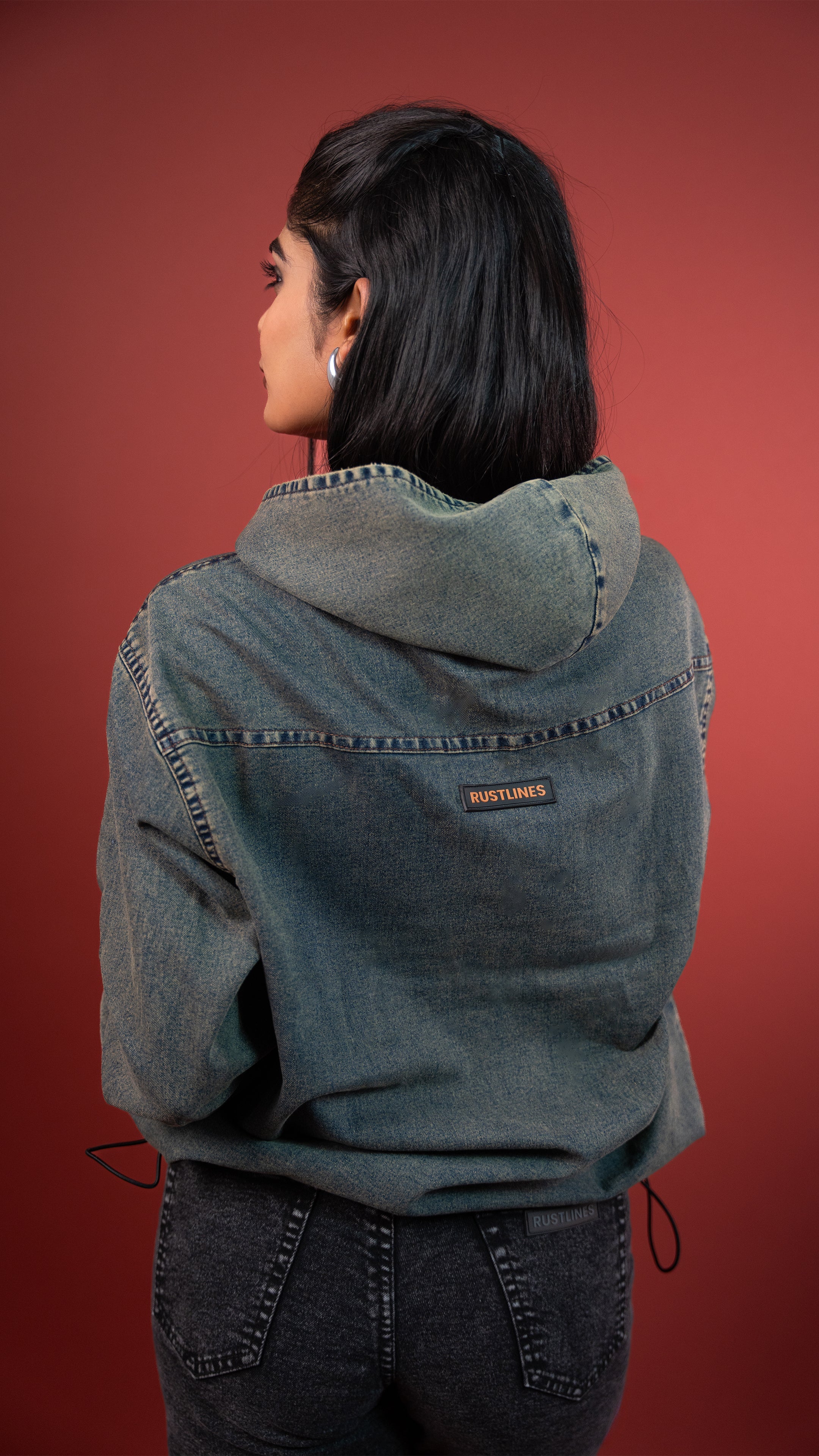 ACID WASH DENIM WOMEN'S HOODIE