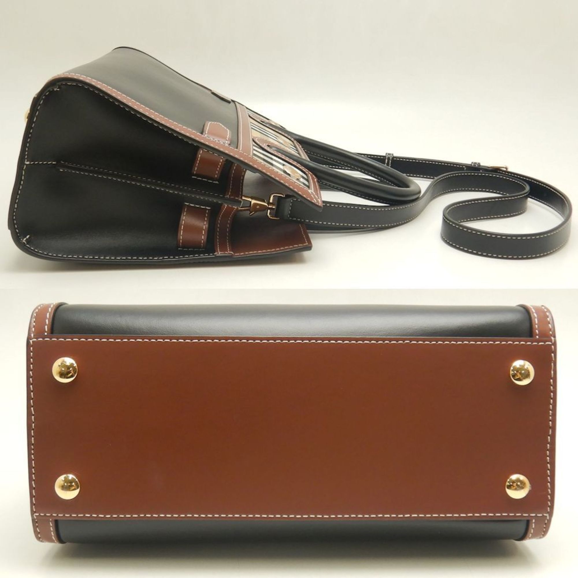 Burberry  Leather Canvas Tote Bag (Pre-Owned)