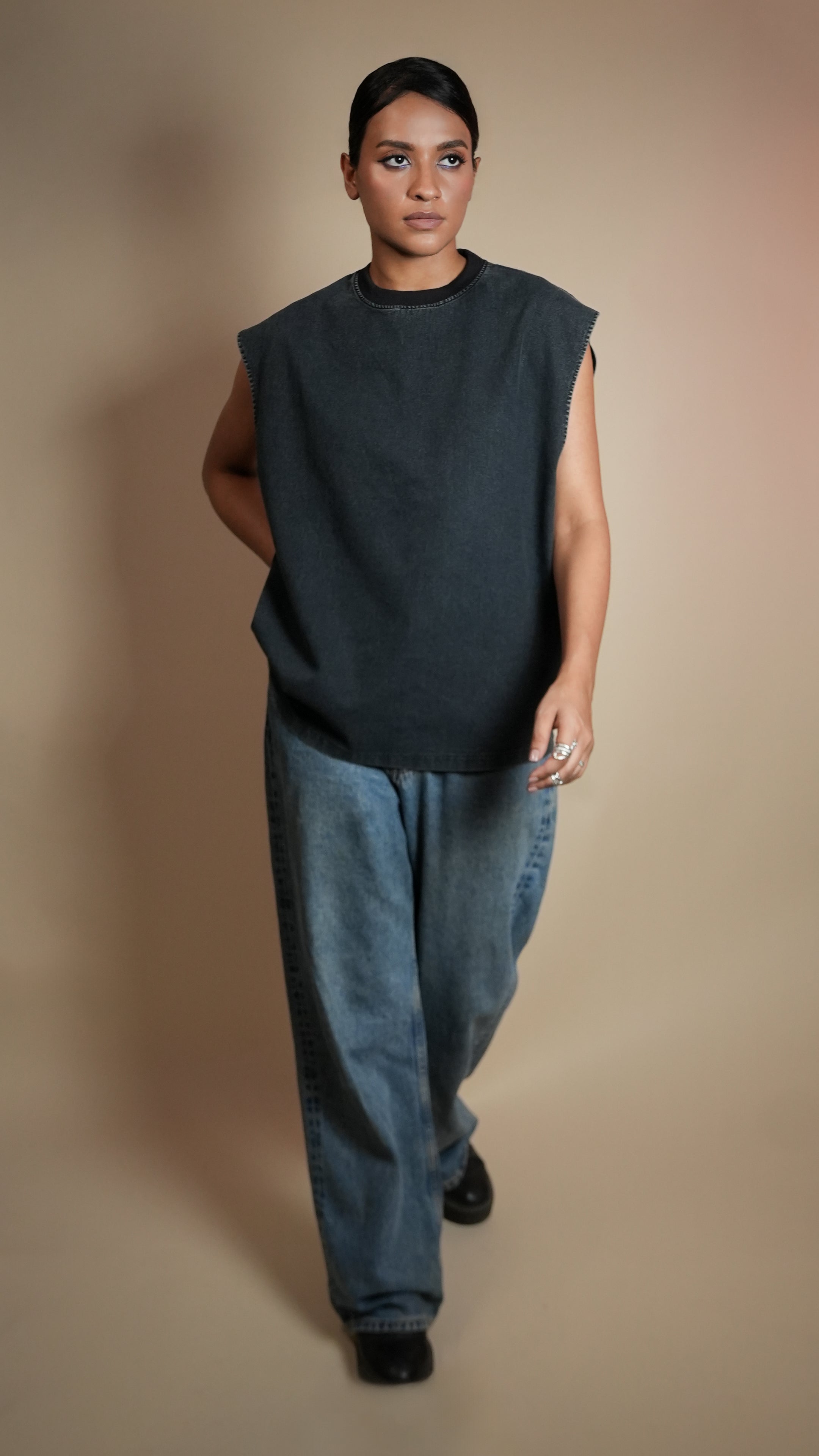BLACK DENIM WOMEN'S TANK TOP