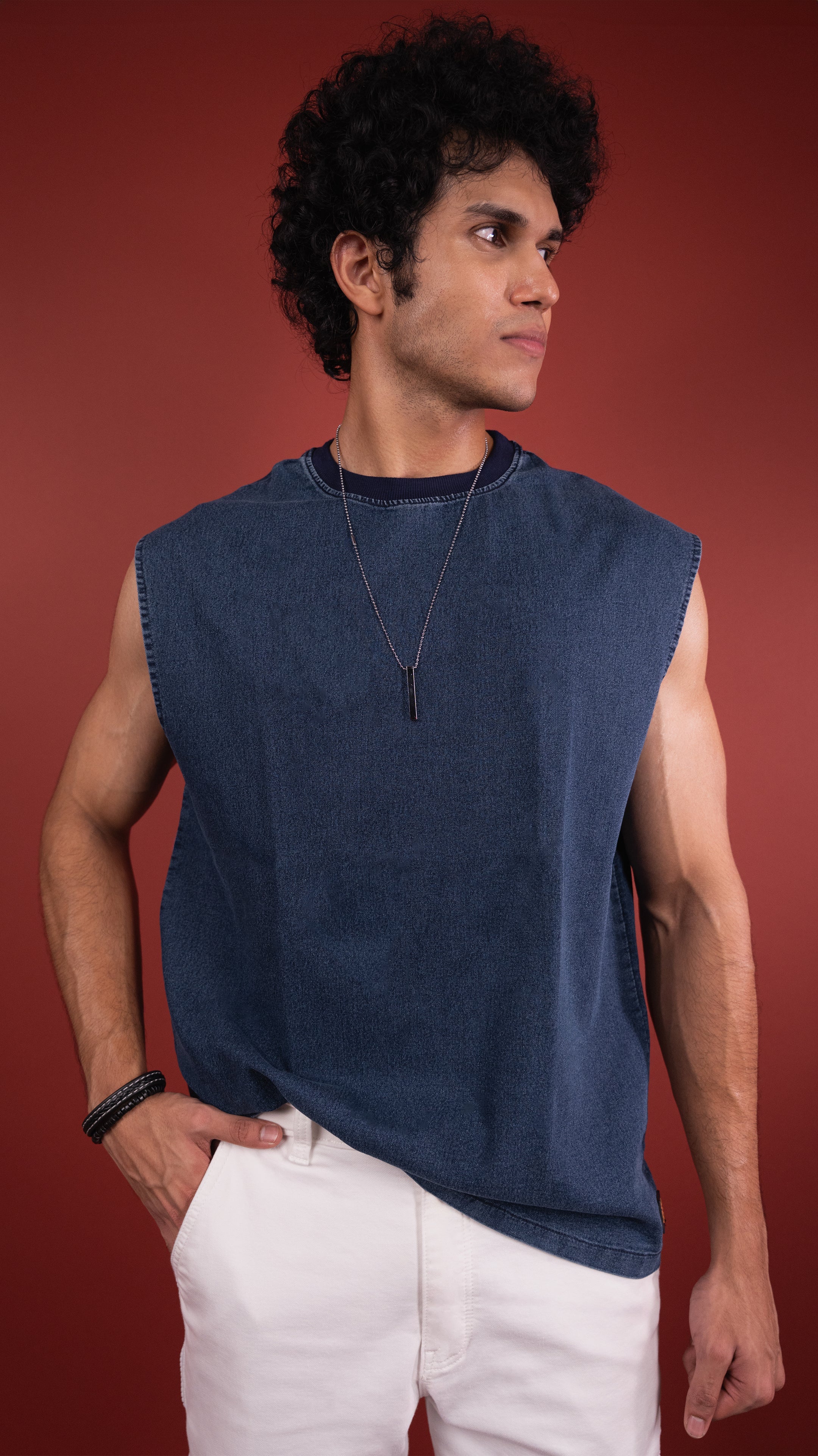 BLUE DENIM MEN'S TANK TOP