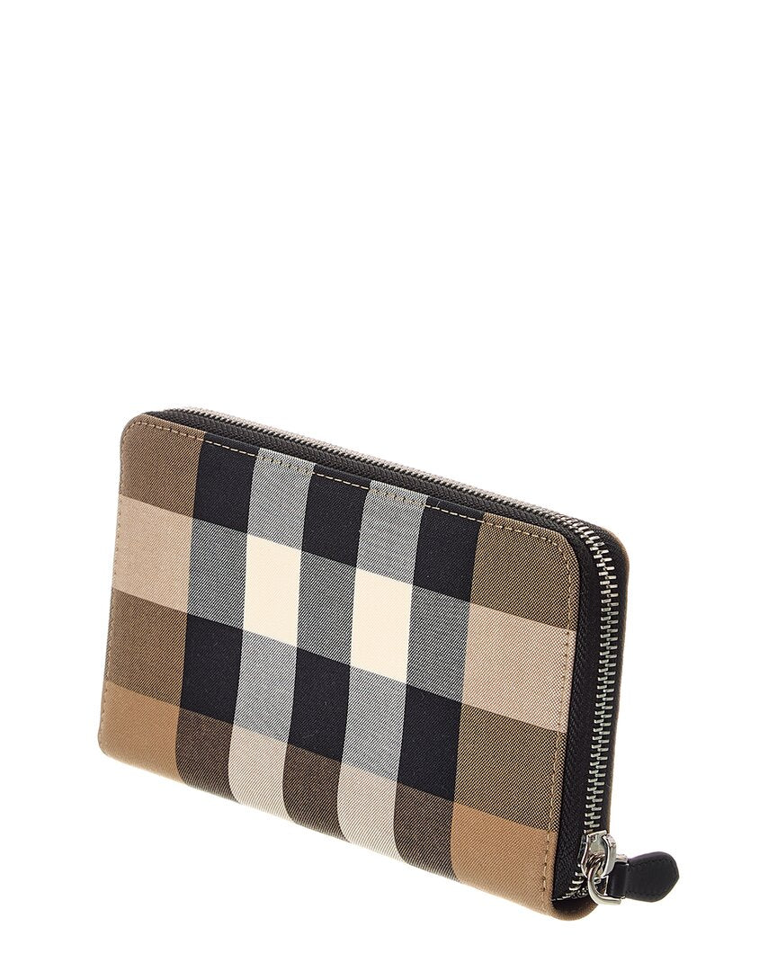 Burberry Check Canvas & Leather Zip Around Wallet