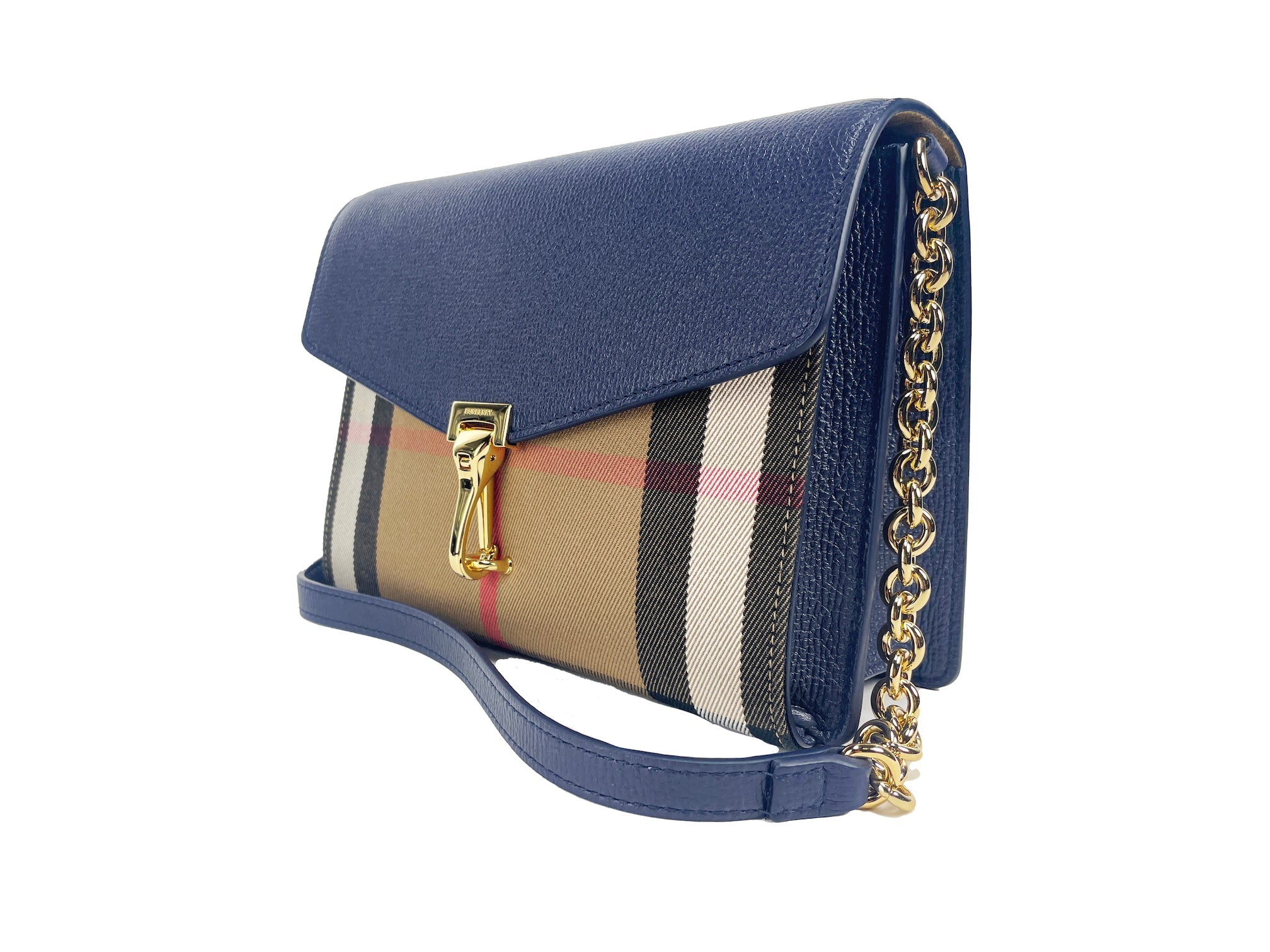 Burberry Macken Small Regency blue House Check Leather CrossbodyBag