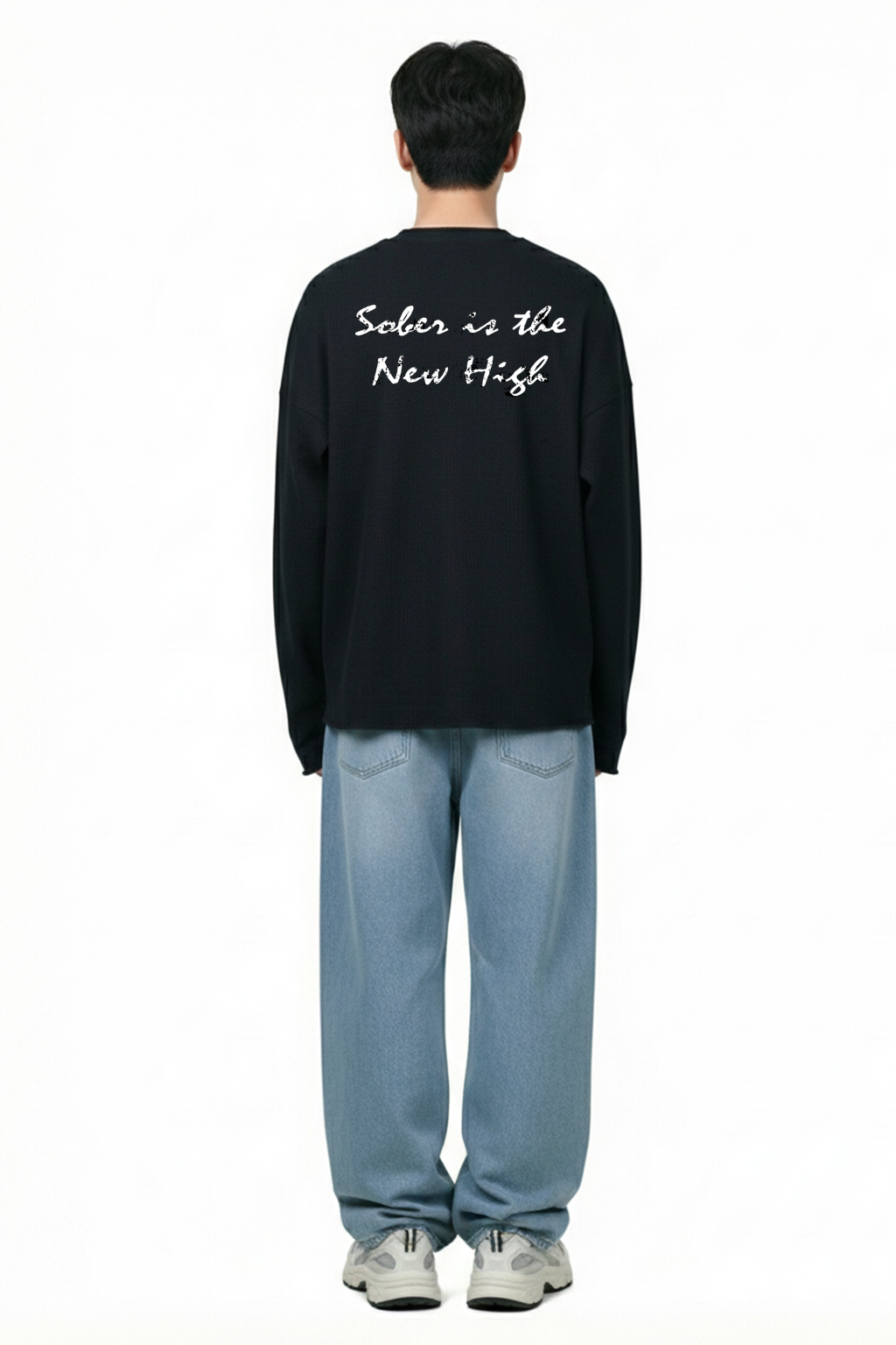 Sober State Black Crop Waffle Tshirt