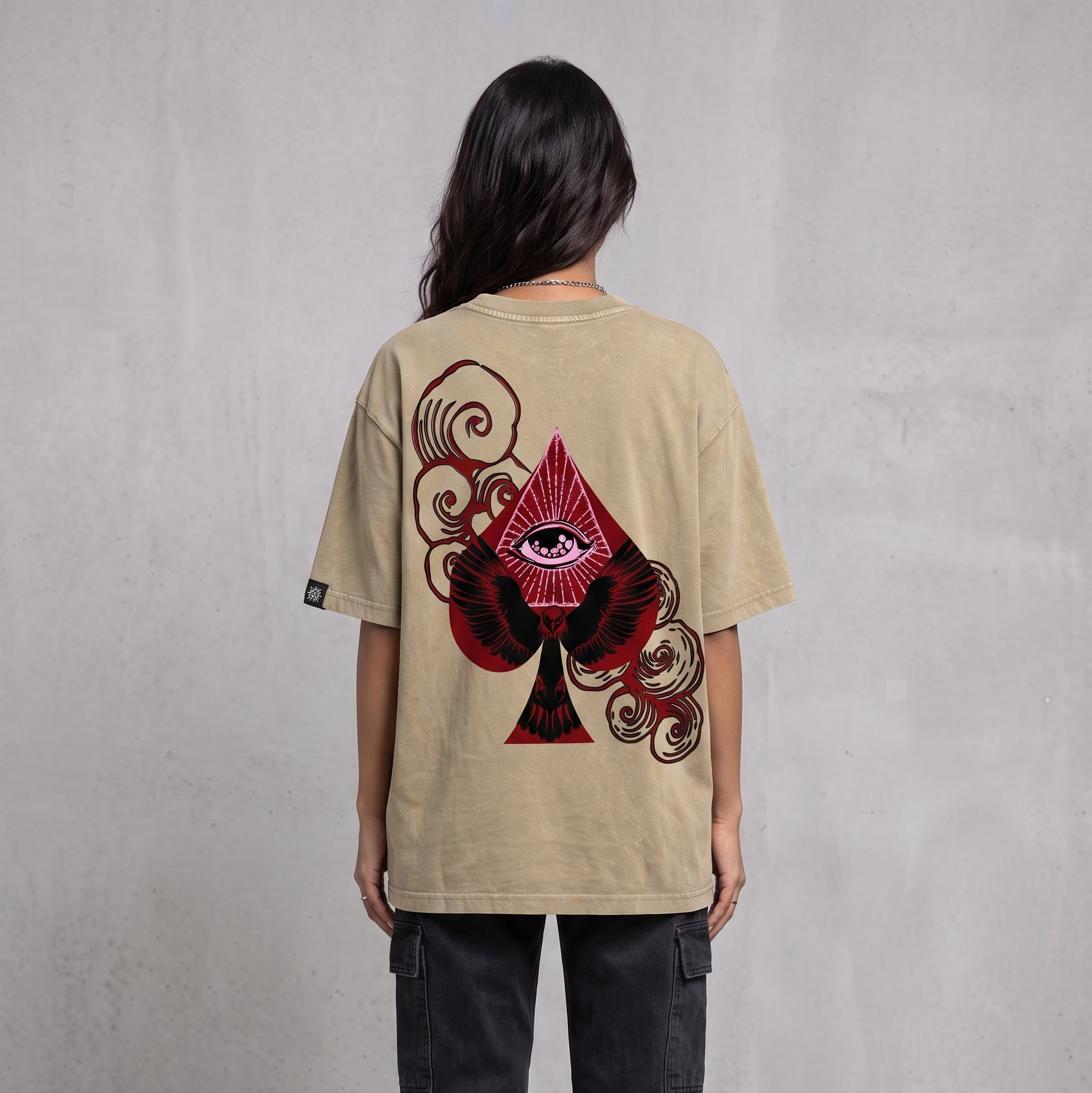 SPADE OF SECRETS BEIGE ACIDWASH WOMEN’S OVERSIZED T-SHIRT