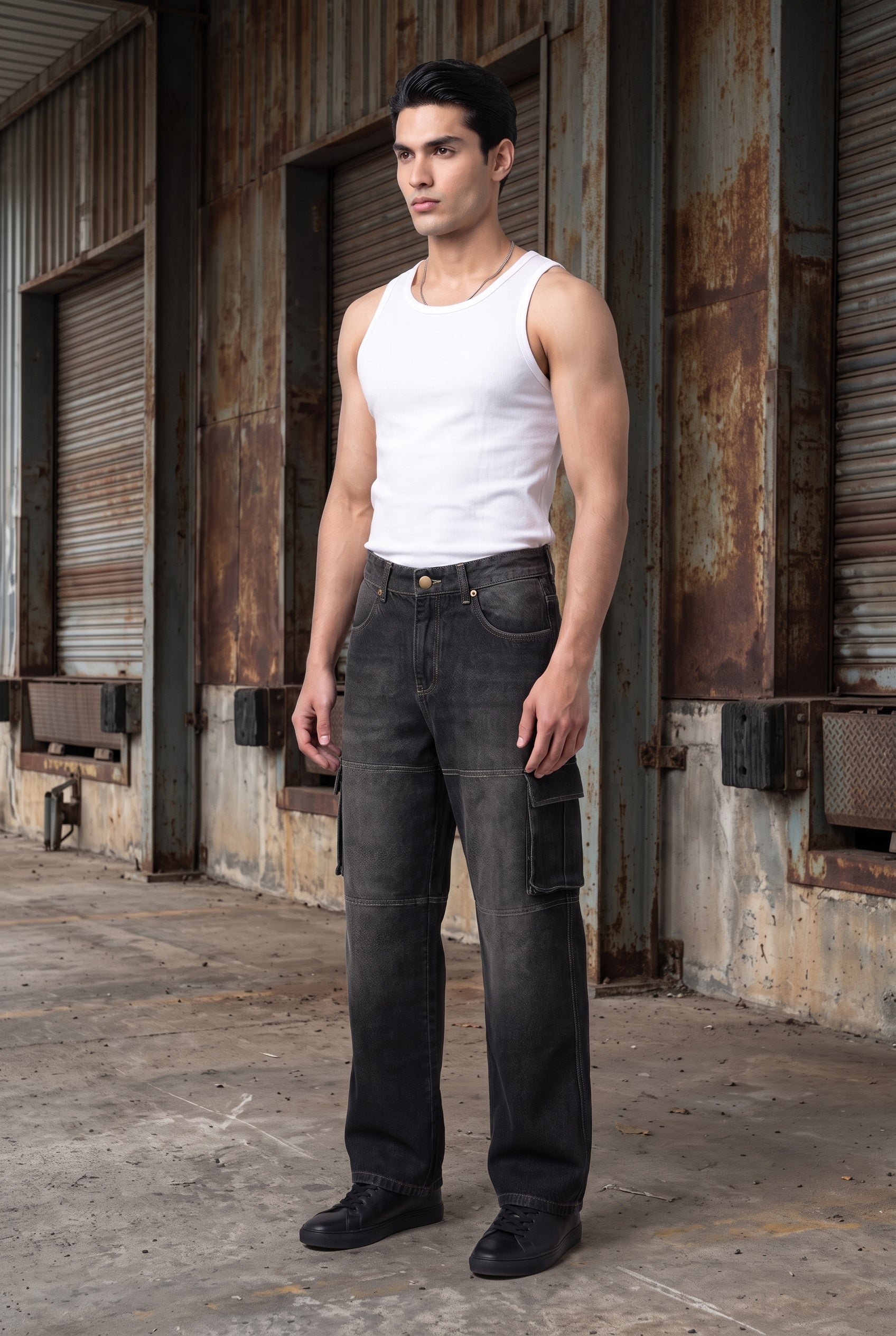 CARBON BLACK DENIM MEN'S CARGO