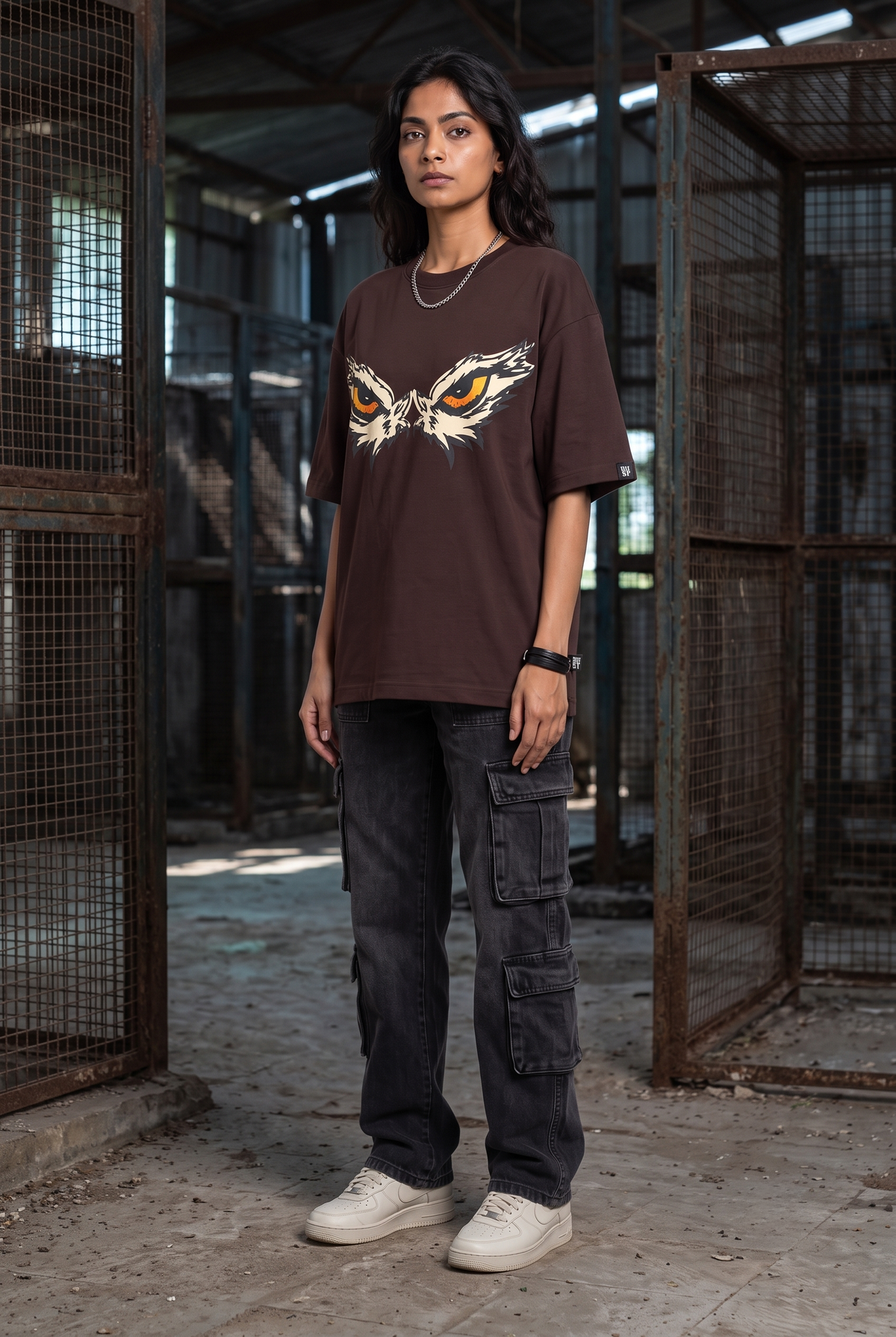 EAGLE EYE BROWN WOMEN’S OVERSIZED T-SHIRT