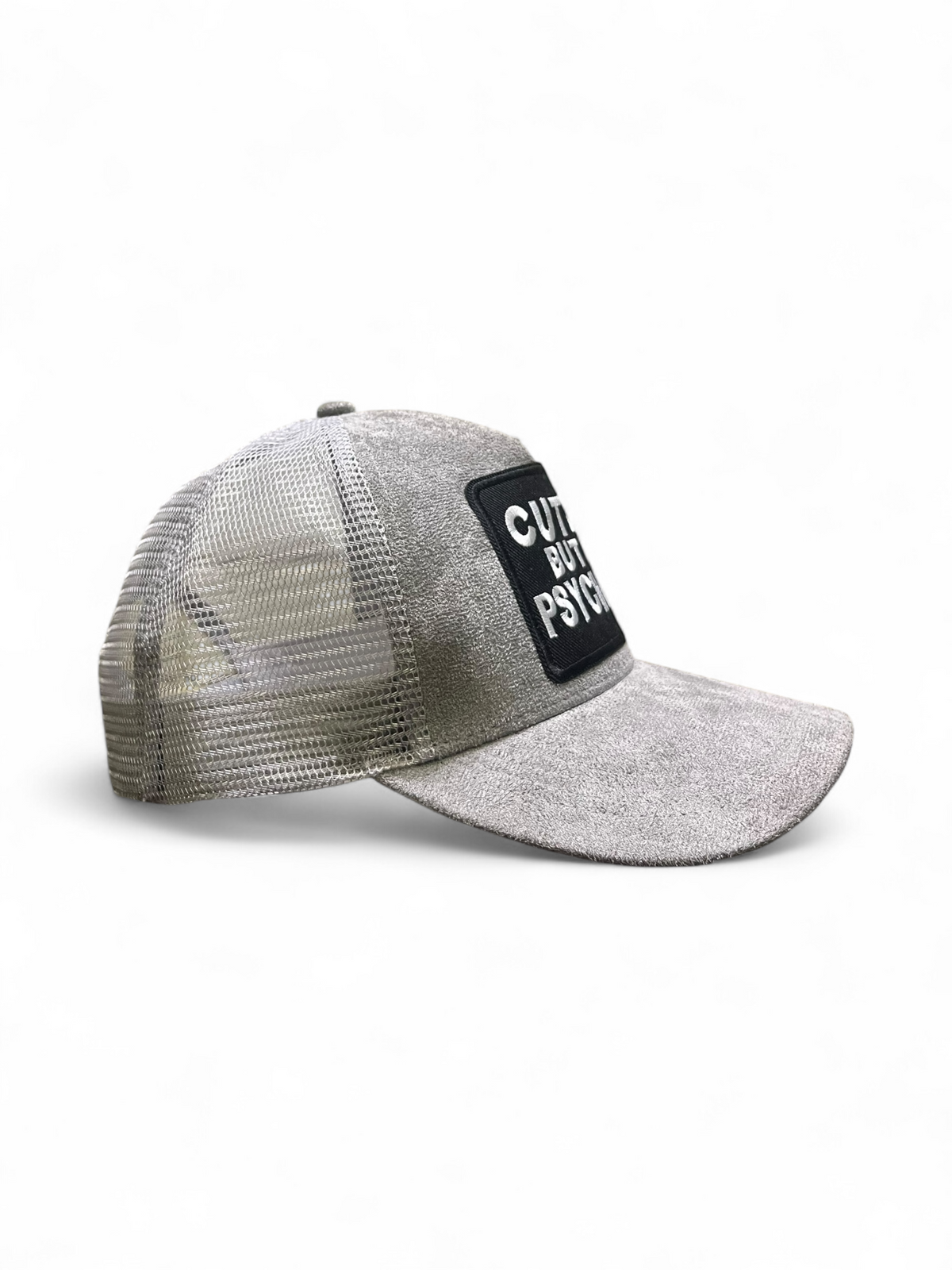 Cute But Psyco - Grey Suade Trucker Cap