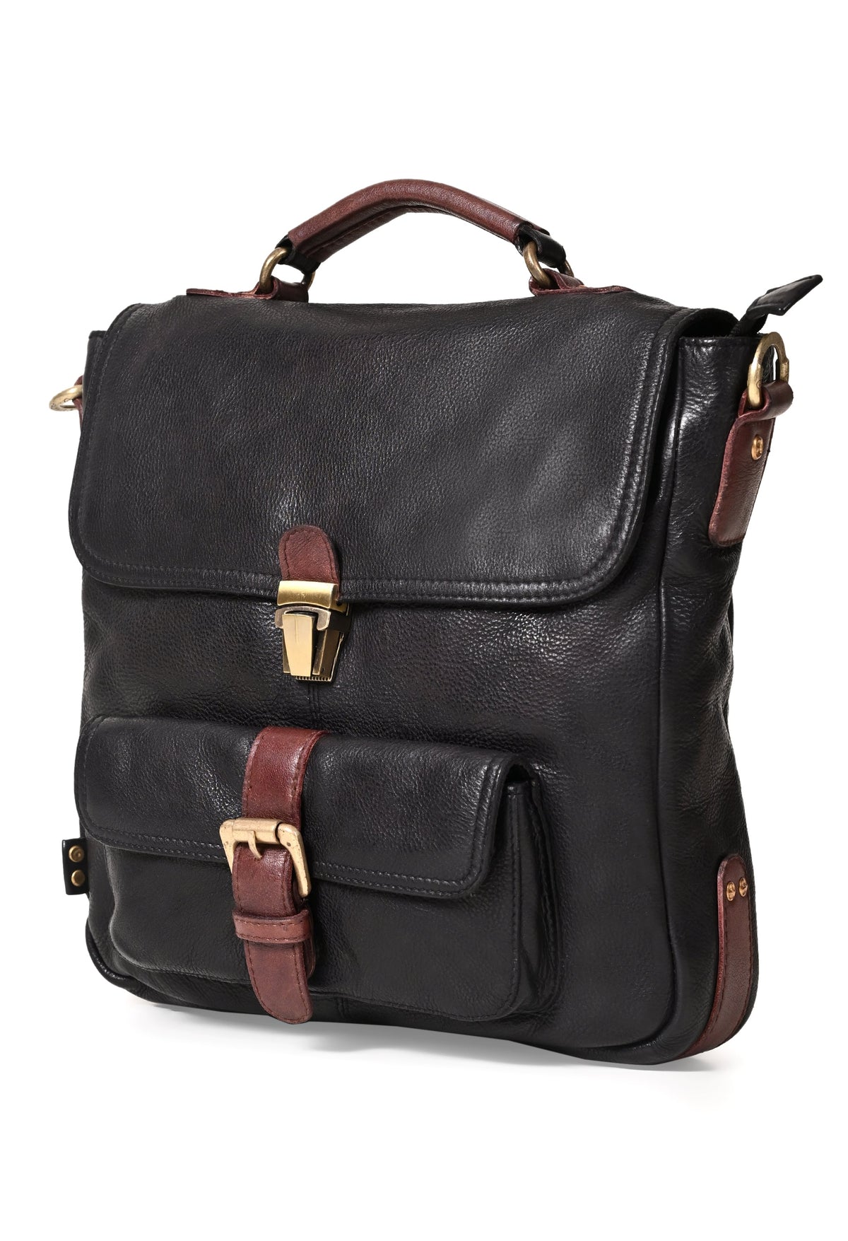 Nathan: Real Leather Black Crossbody Bag by Art N Vintage