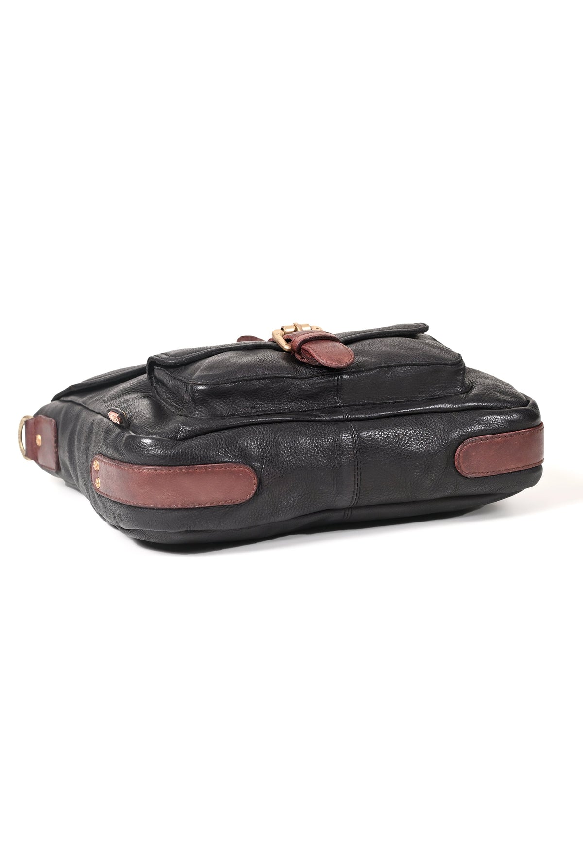Nathan: Real Leather Black Crossbody Bag by Art N Vintage
