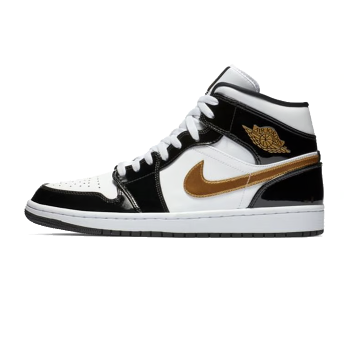 Jordan 1 Mid
Patent Black White Gold
