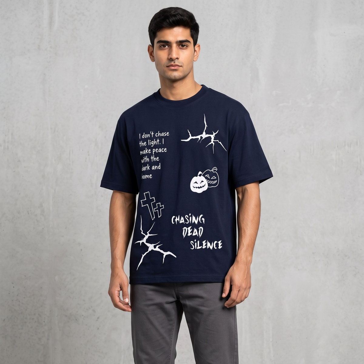 MIDNIGHT SPOOKY NAVY MEN’S OVERSIZED T-SHIRT