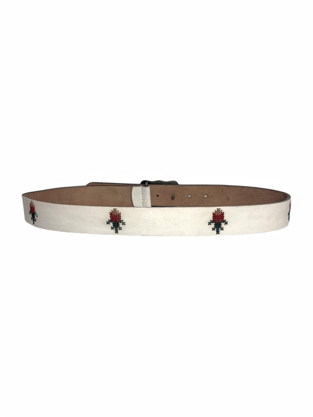 Scarlet Passion White Leather Belt by Art N Vintage