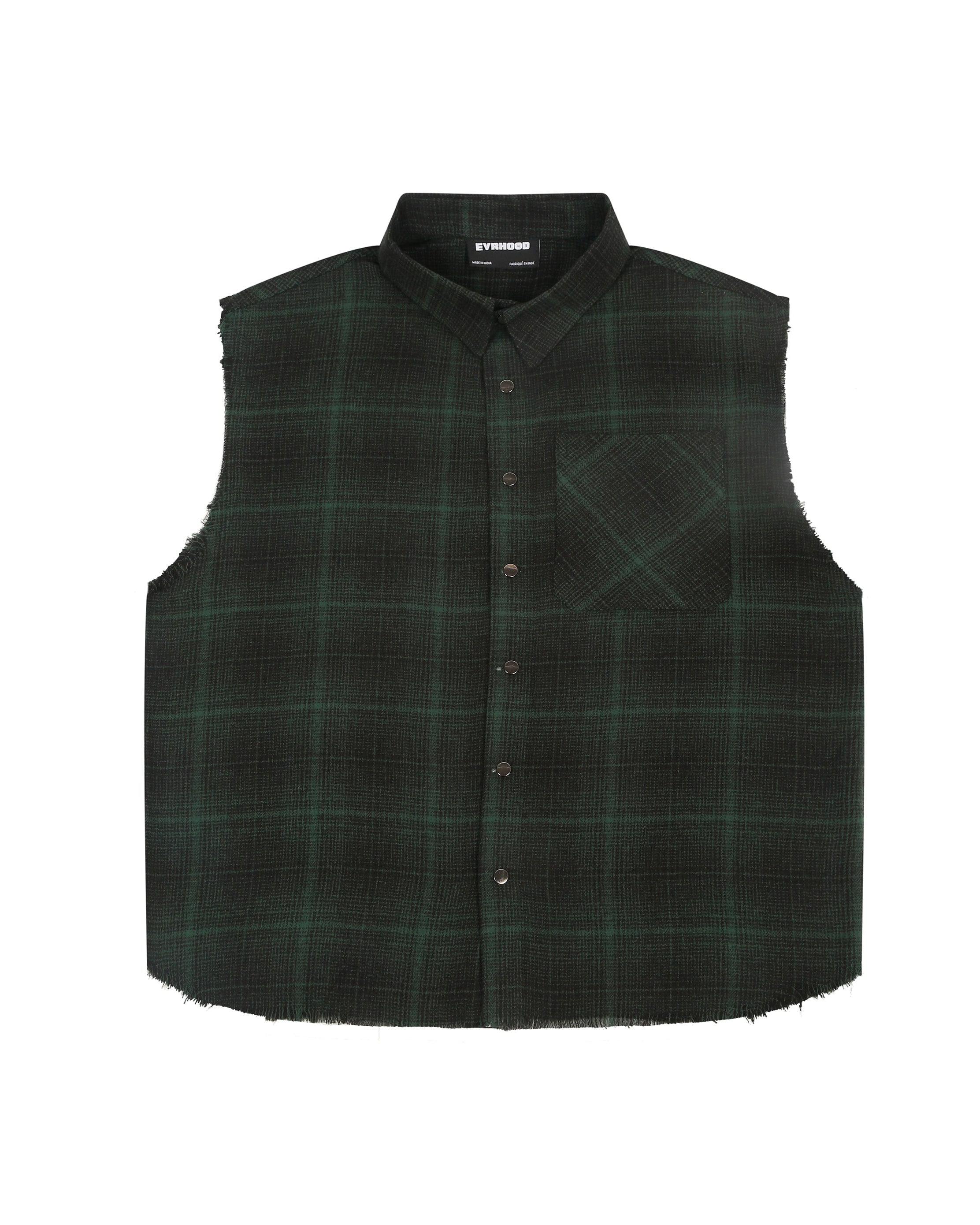 Shredded Checks - Forest Grid - Evrhood shredded sleeveless check shirt