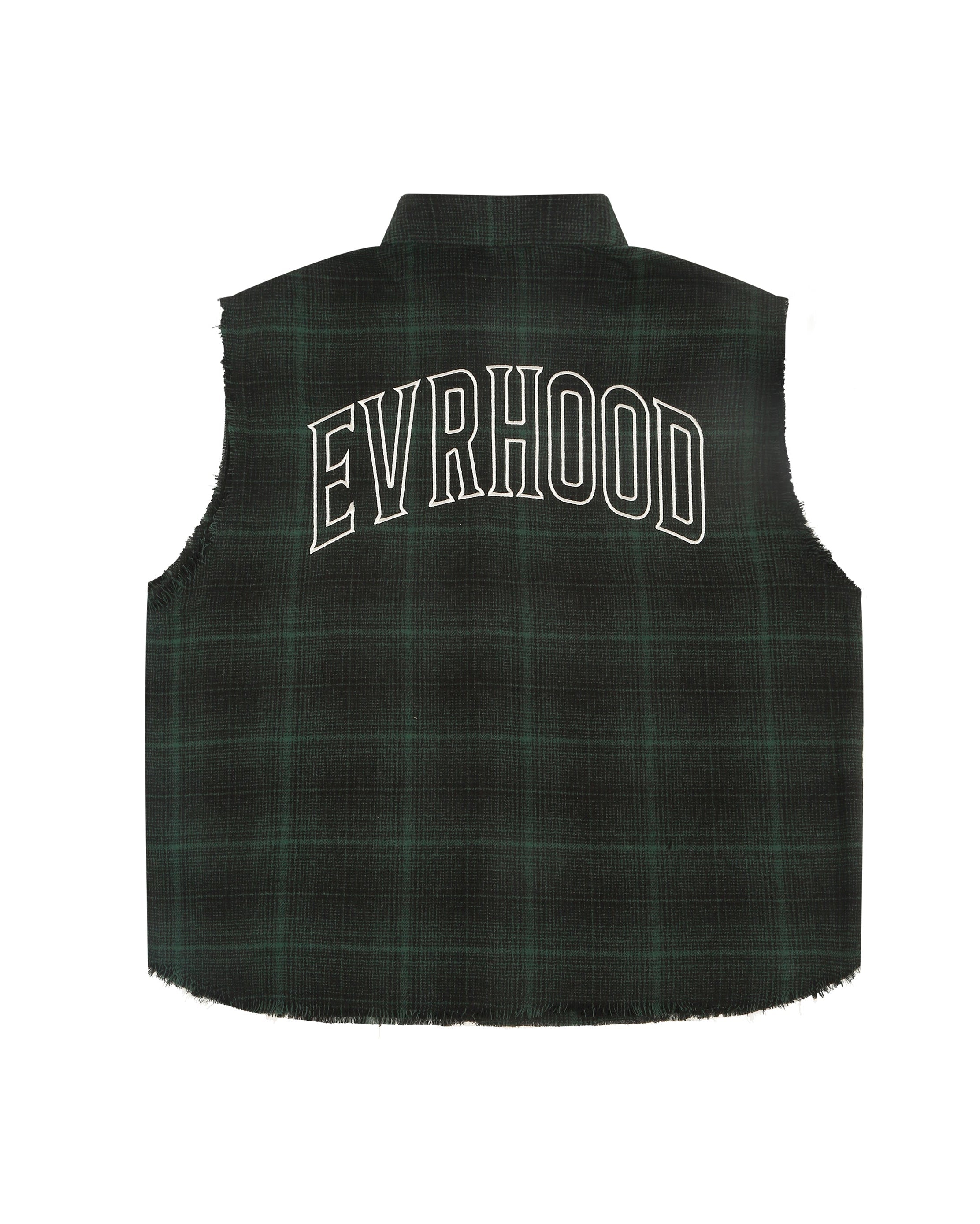 Shredded Checks - Forest Grid - Evrhood shredded sleeveless check shirt