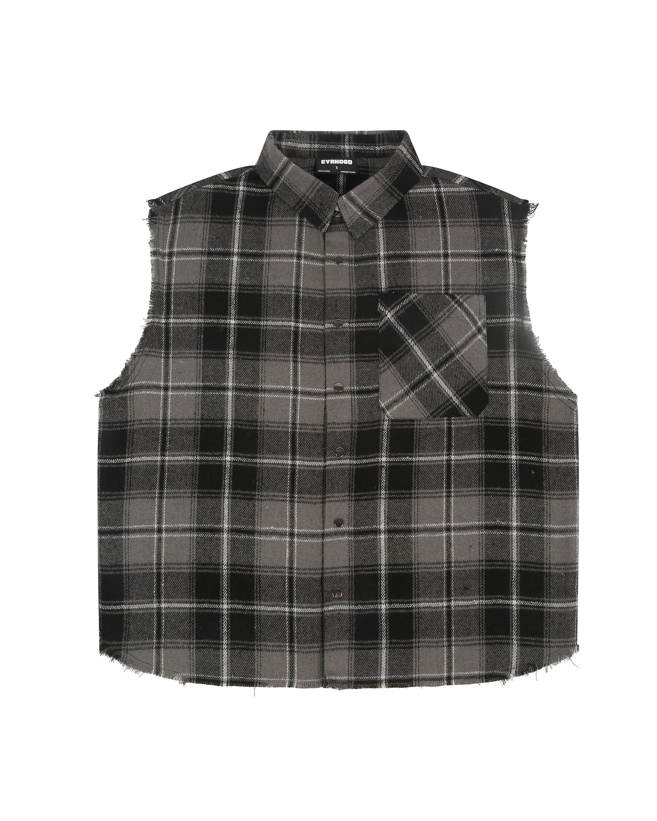 Shredded Checks - Smoke - Evrhood shredded sleeveless check shirt