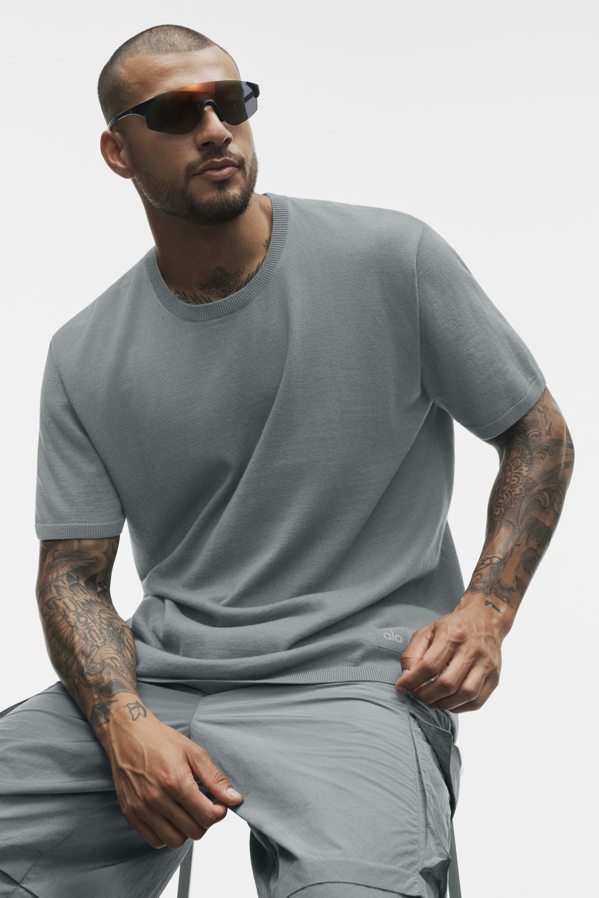 Alo Yoga Cashmere Blend Ever Soft Short Sleeve Crew - Monument