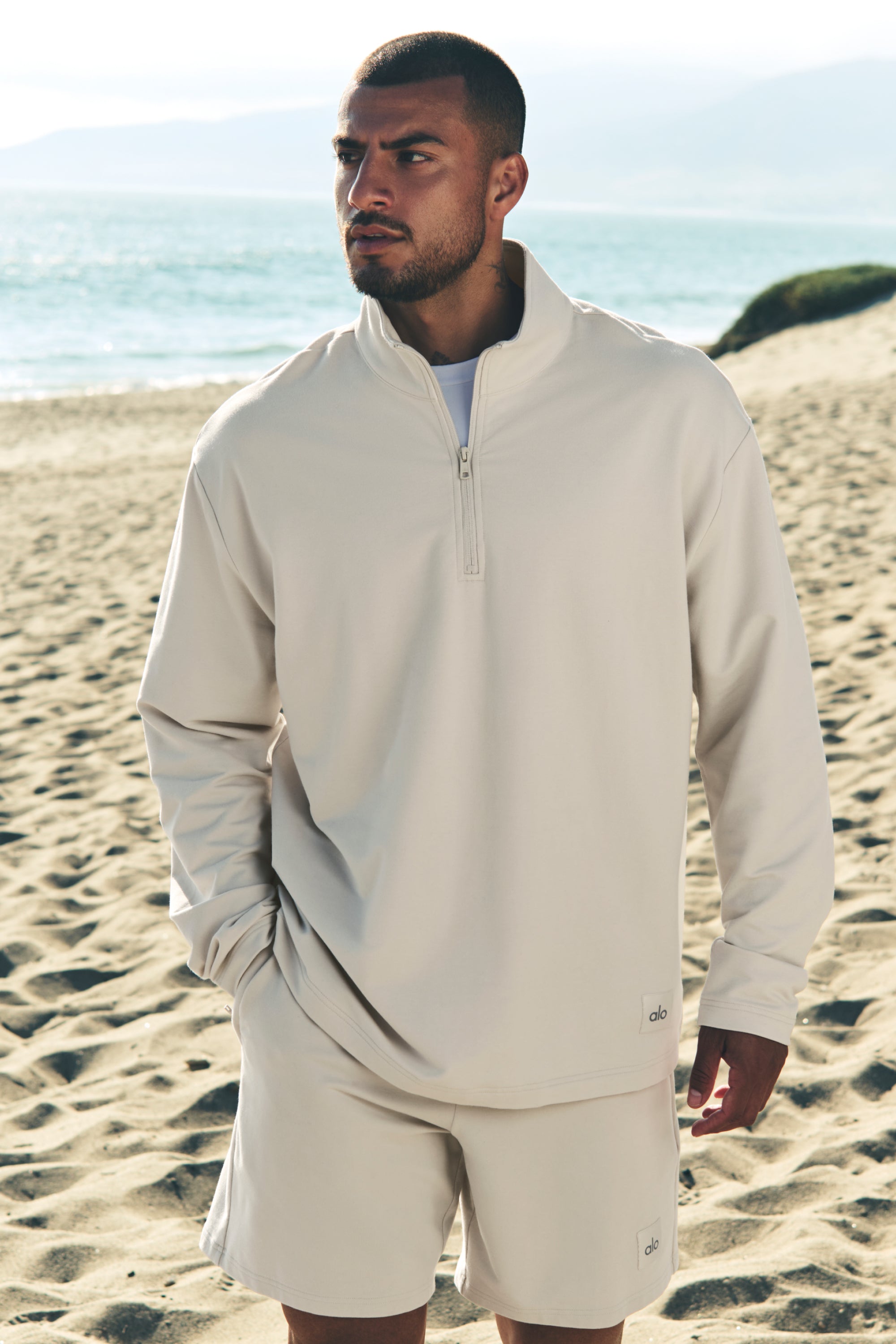 Double Take Long Sleeve 1/4 Zip - Bone