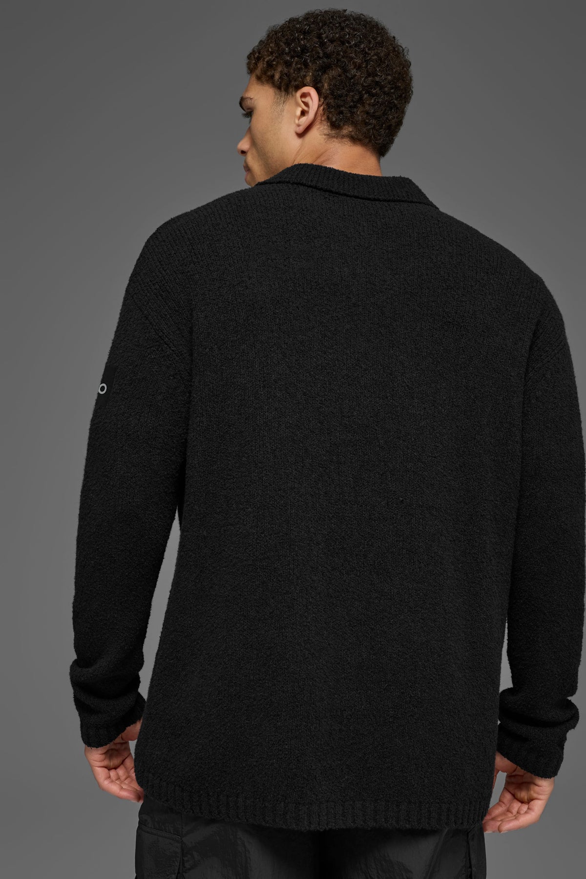 Alo Yoga Textured Knit Long Sleeve Polo - Black