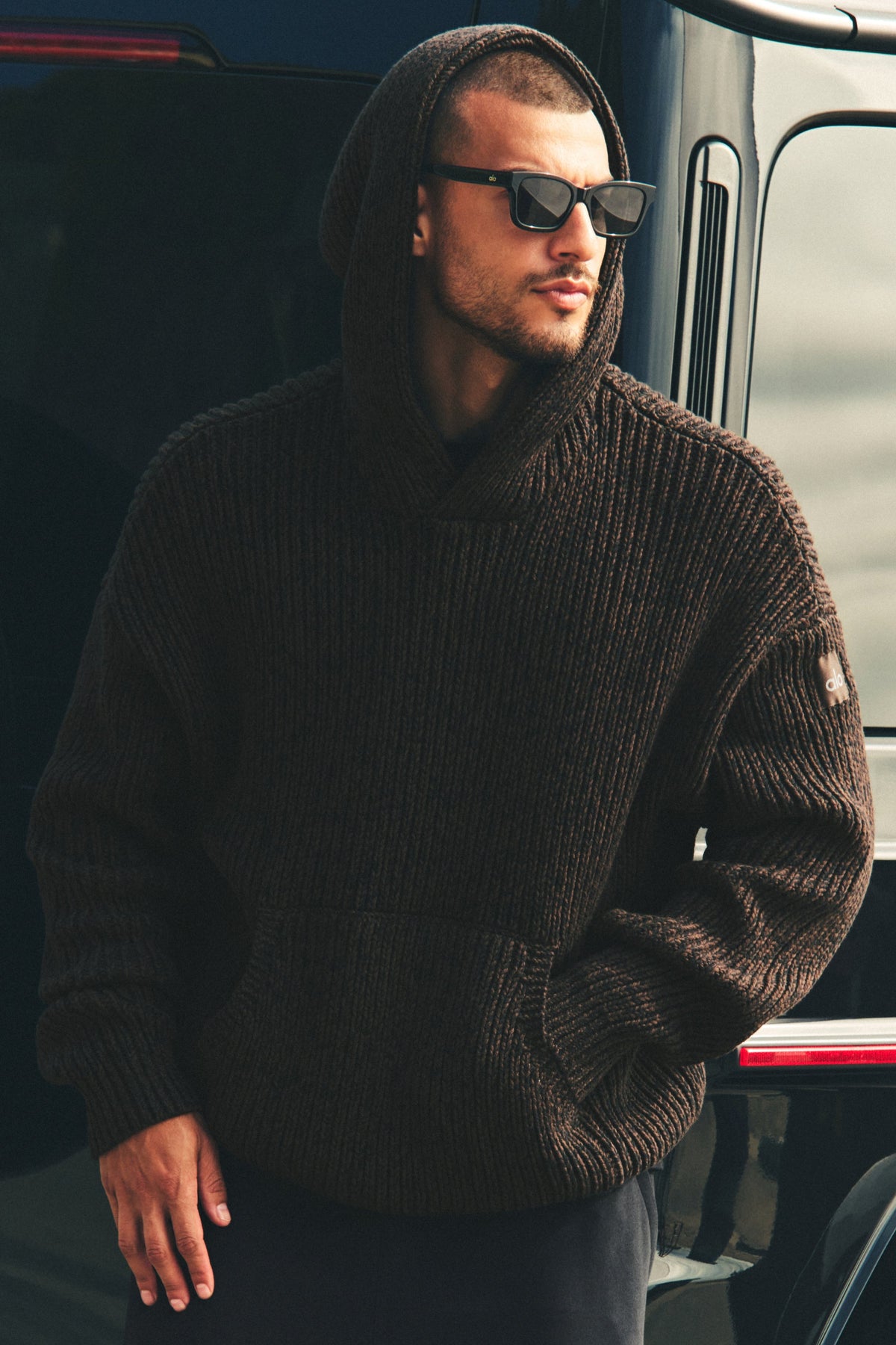 Alo Yoga Chunky Knit Rewind Hoodie - Espresso Multi