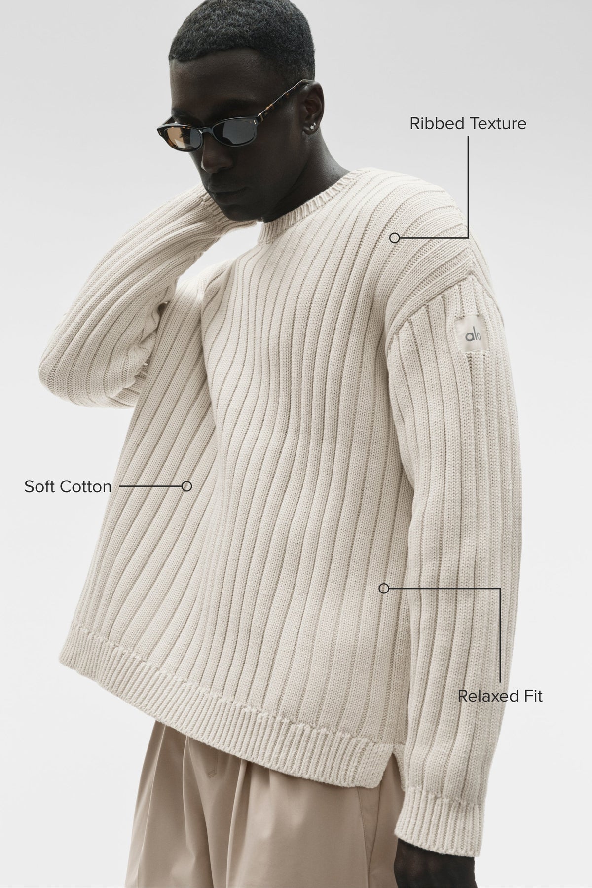 Alo Yoga Cotton Rib Parallel Sweater - Bone