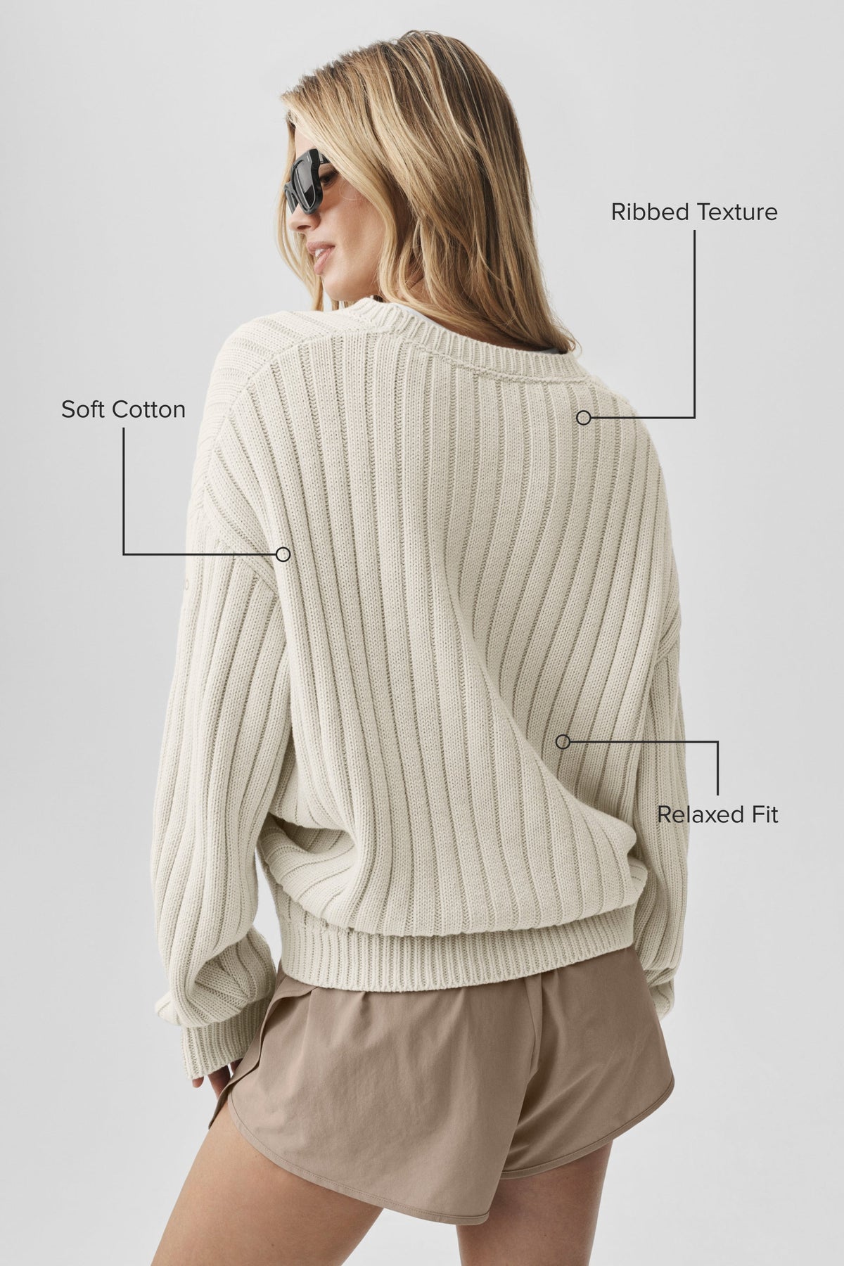 Alo Yoga Cotton Rib Parallel Sweater - Bone